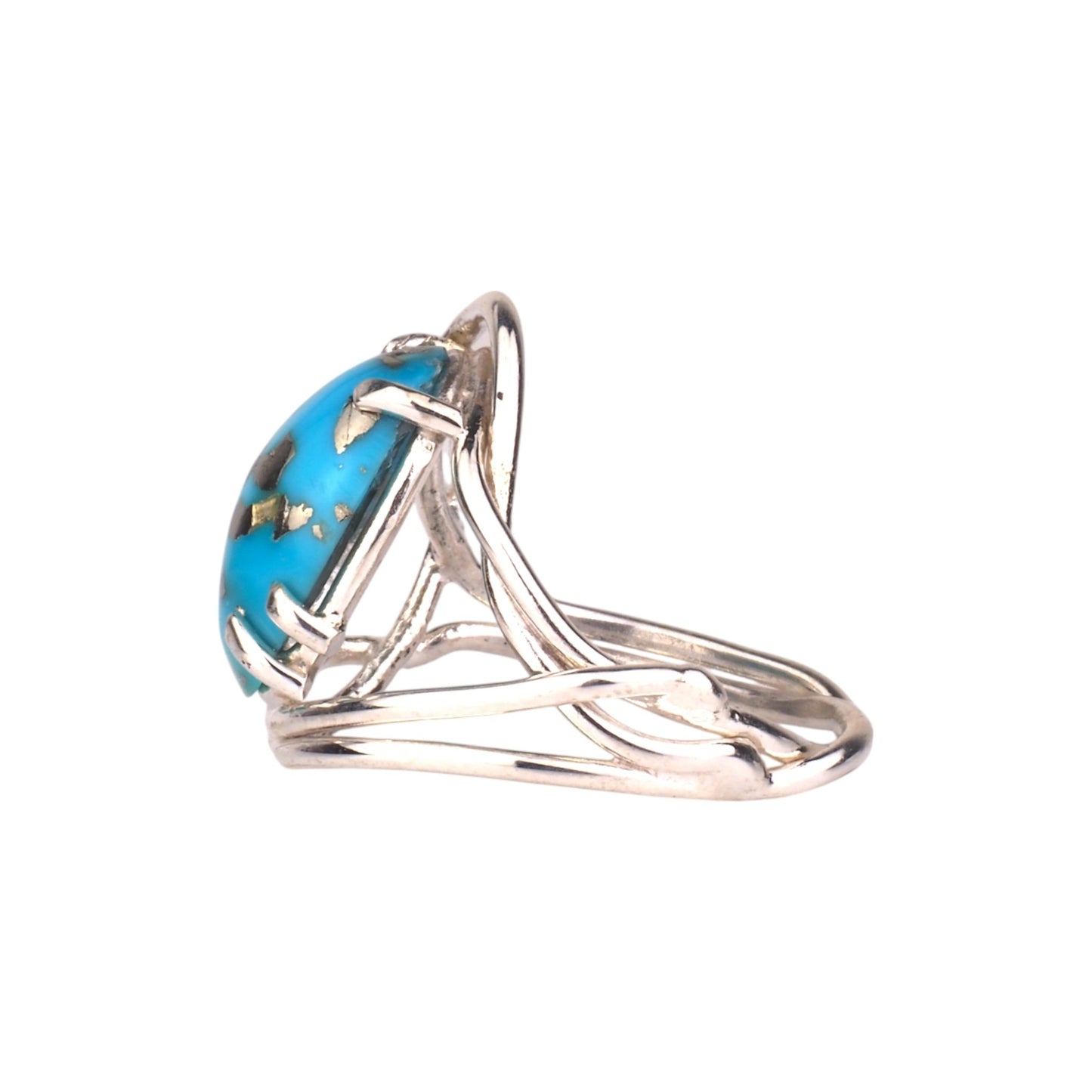 Persian Turquoise Ring - Golden Pyrite Islands & Unique Prong Setting - Mettle by Abby