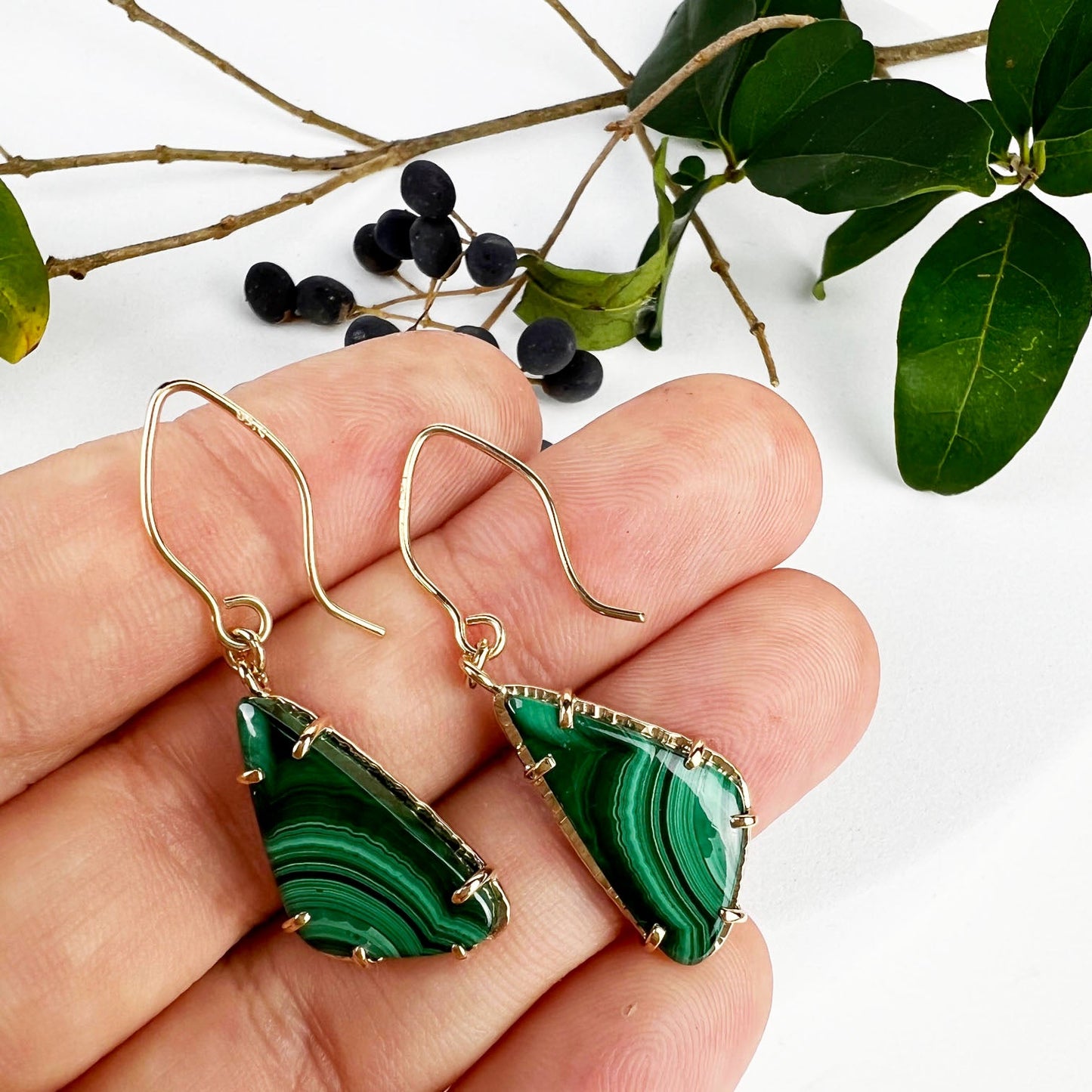14k Malachite Point Earrings - Mettle by Abby
