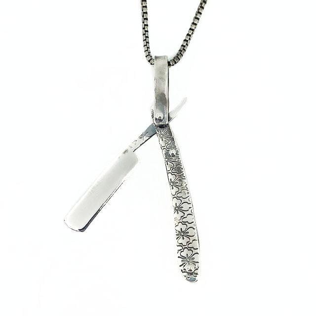 Ornate Straight Razor Necklace in Silver - Mettle by Abby