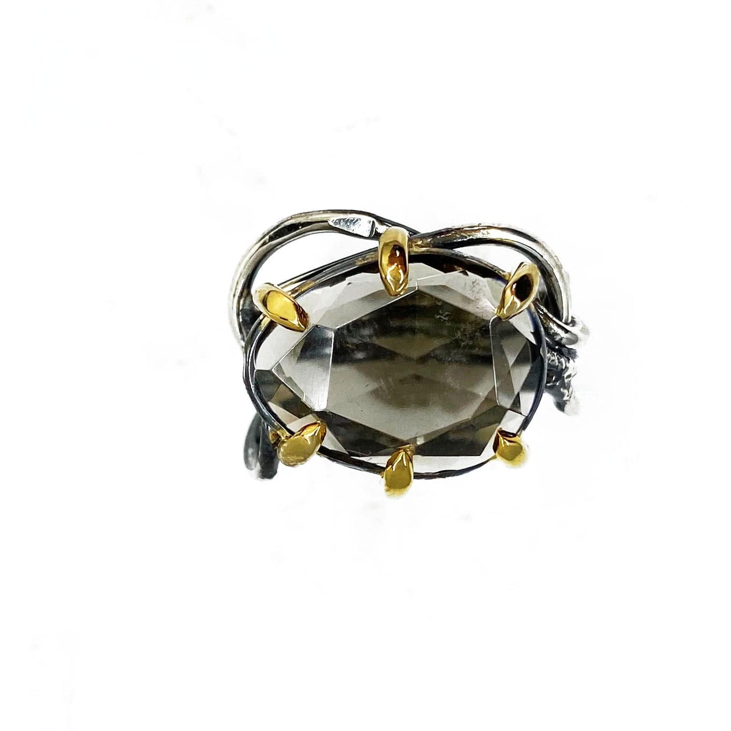 Silver and Gold Rose Cut Smokey Quartz Ring - Mettle by Abby