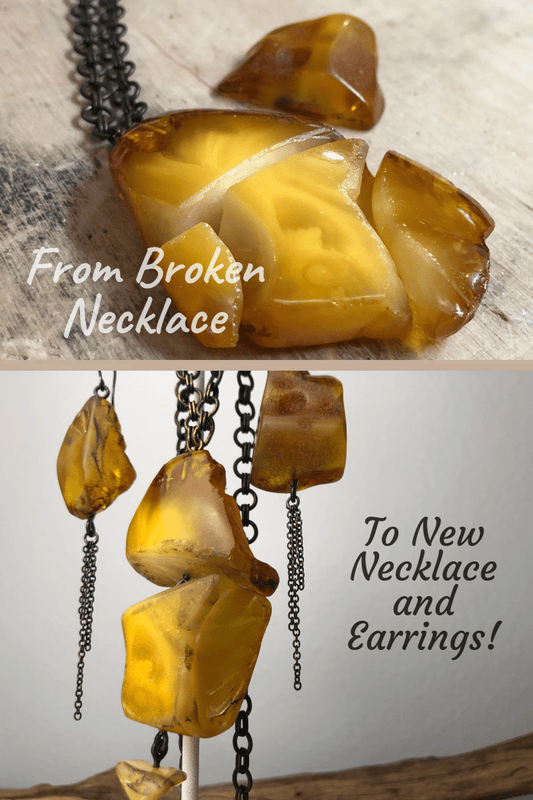 Before and After Broken Amber Necklace // Turned into a Necklace and Earrings! - Mettle by Abby