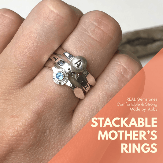 Mother's Stackable Rings with Birthdate, Initial, and Birthstone! - Mettle by Abby