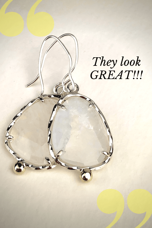 Rainbow Moonstone Earrings with a Touch of Gold - Mettle by Abby