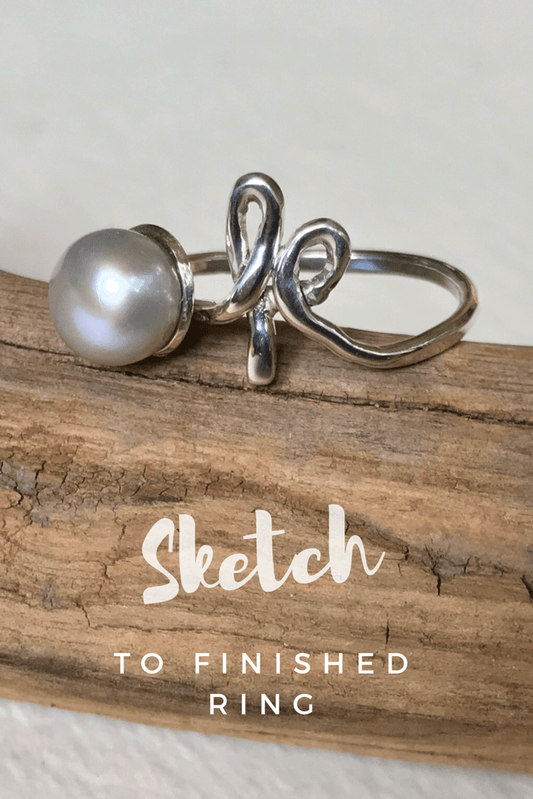 Sketch to finish - Simple Initial Pearl Ring for Her - Mettle by Abby