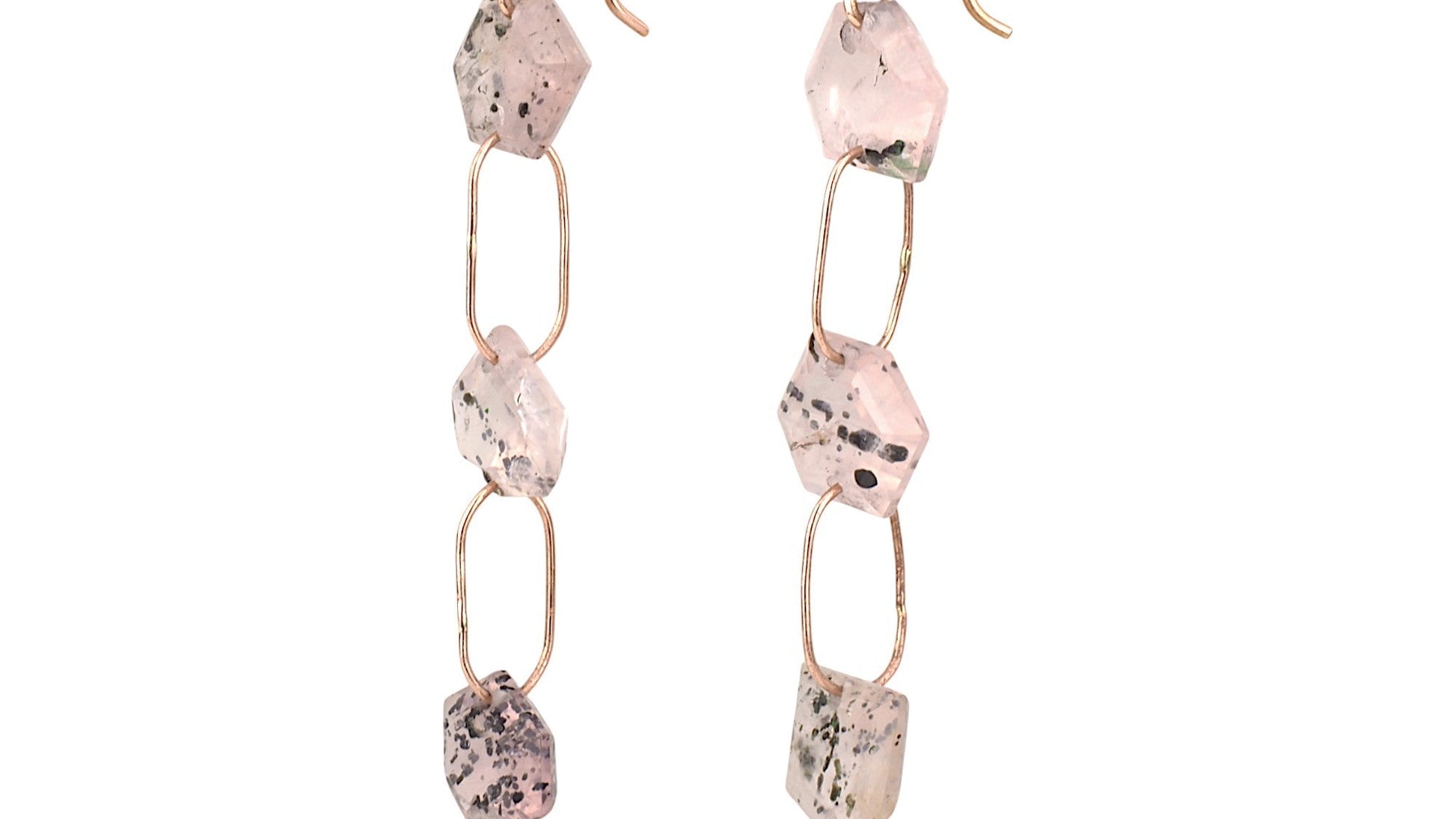14K Rose Gold Spotted Rose Quartz Chain Link Earrings - Mettle by Abby
