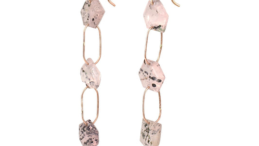 14K Rose Gold Spotted Rose Quartz Chain Link Earrings - Mettle by Abby