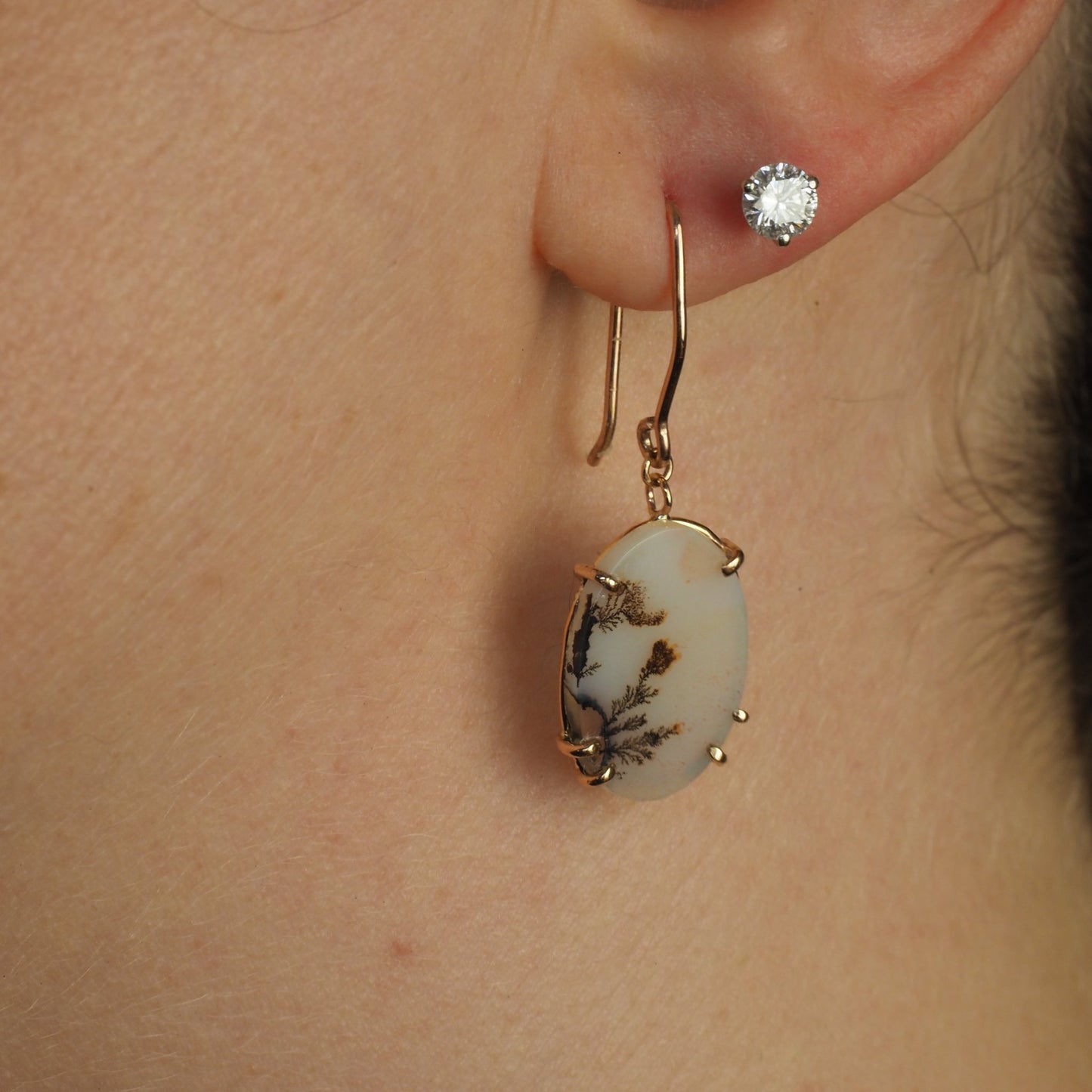 14K Yellow Gold Dendrite Agate Drop Earrings - Natural Landscape Paintings - Mettle by Abby