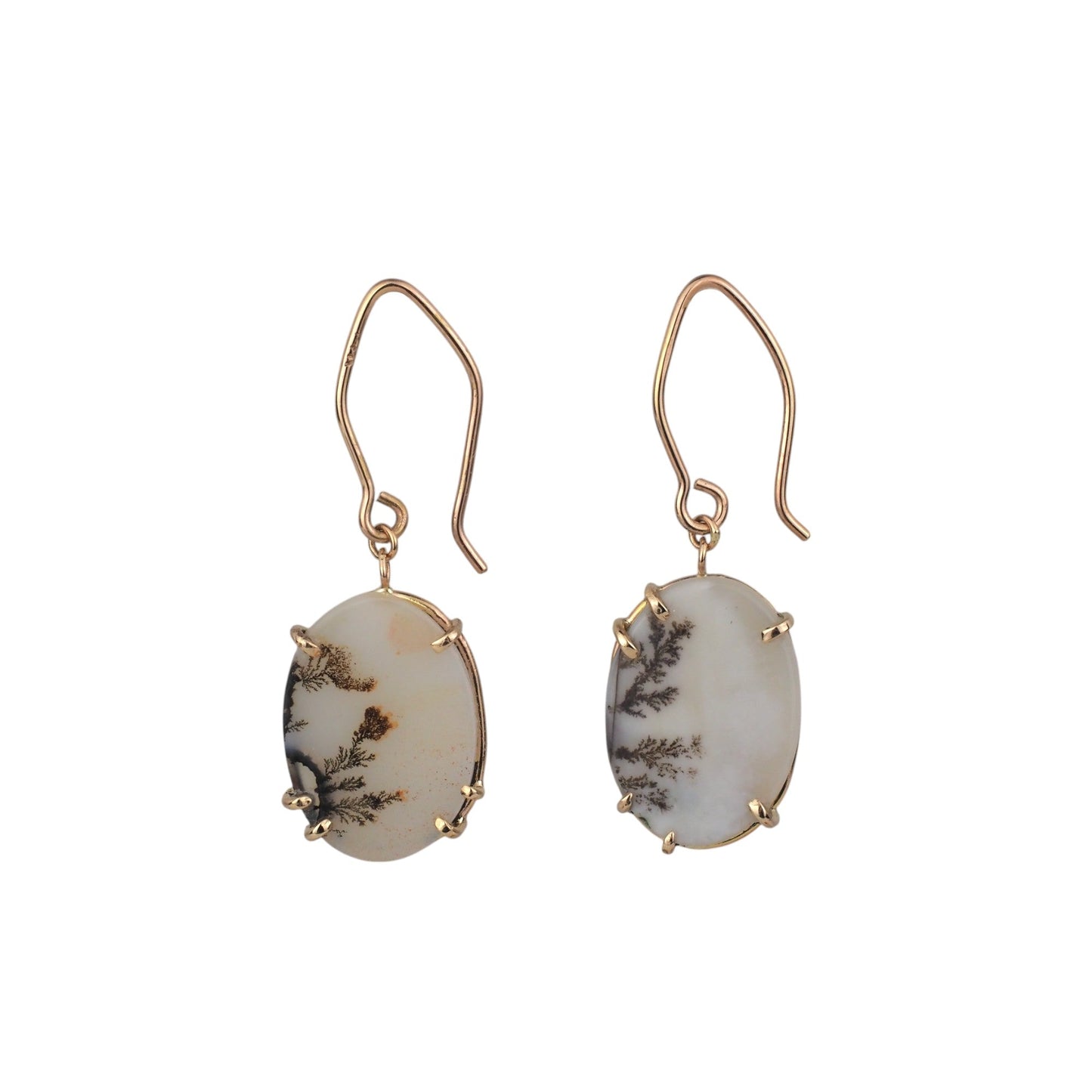 14K Yellow Gold Dendrite Agate Drop Earrings - Natural Landscape Paintings - Mettle by Abby