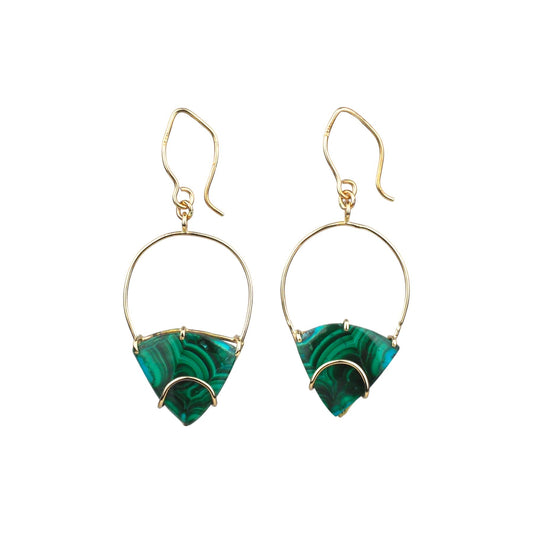 14k Yellow Gold Malachite Earrings - Mettle by Abby