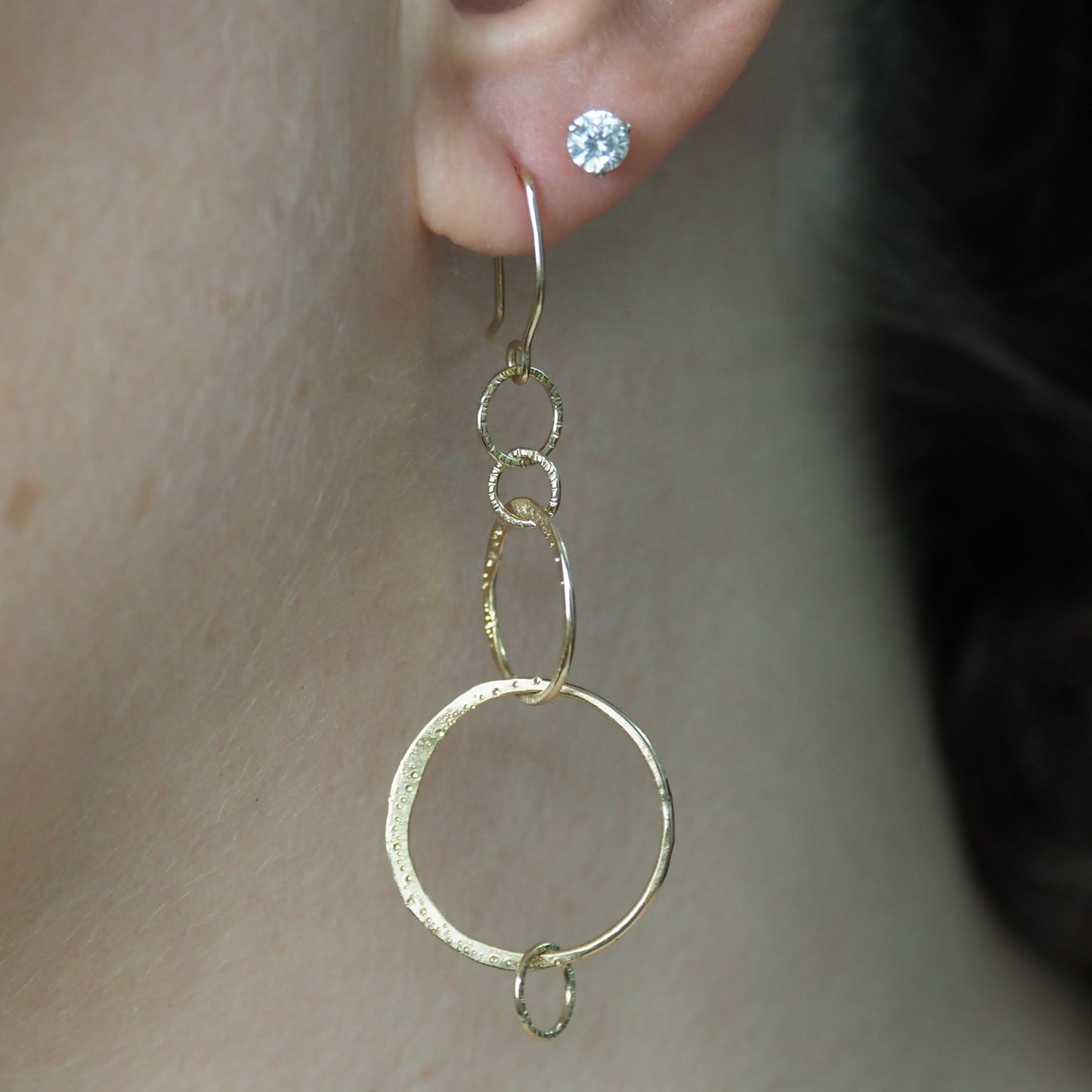 14k Yellow Gold Star Dust Circle Earrings - Mettle by Abby