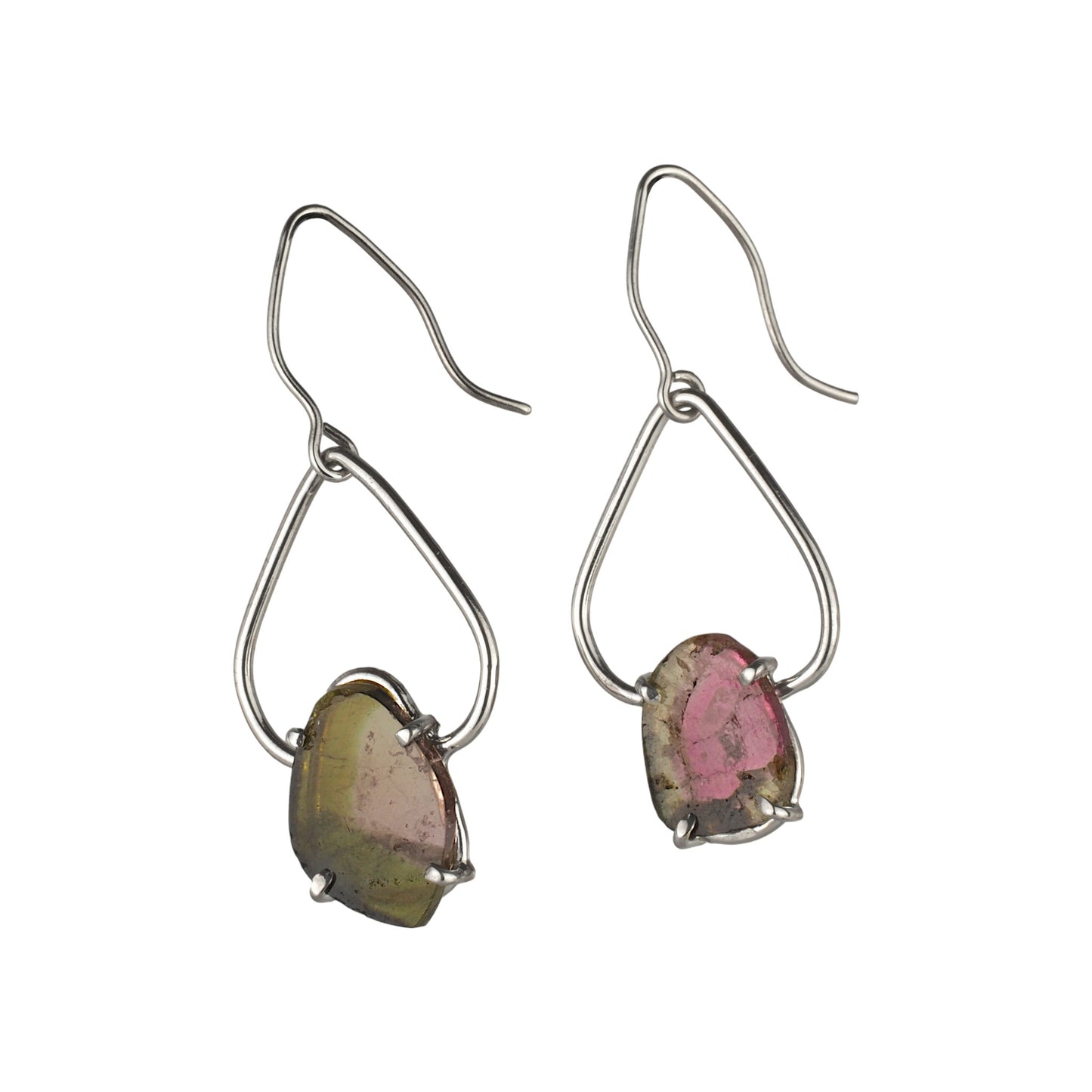 Watermelon Tourmaline Slice Petal Earrings