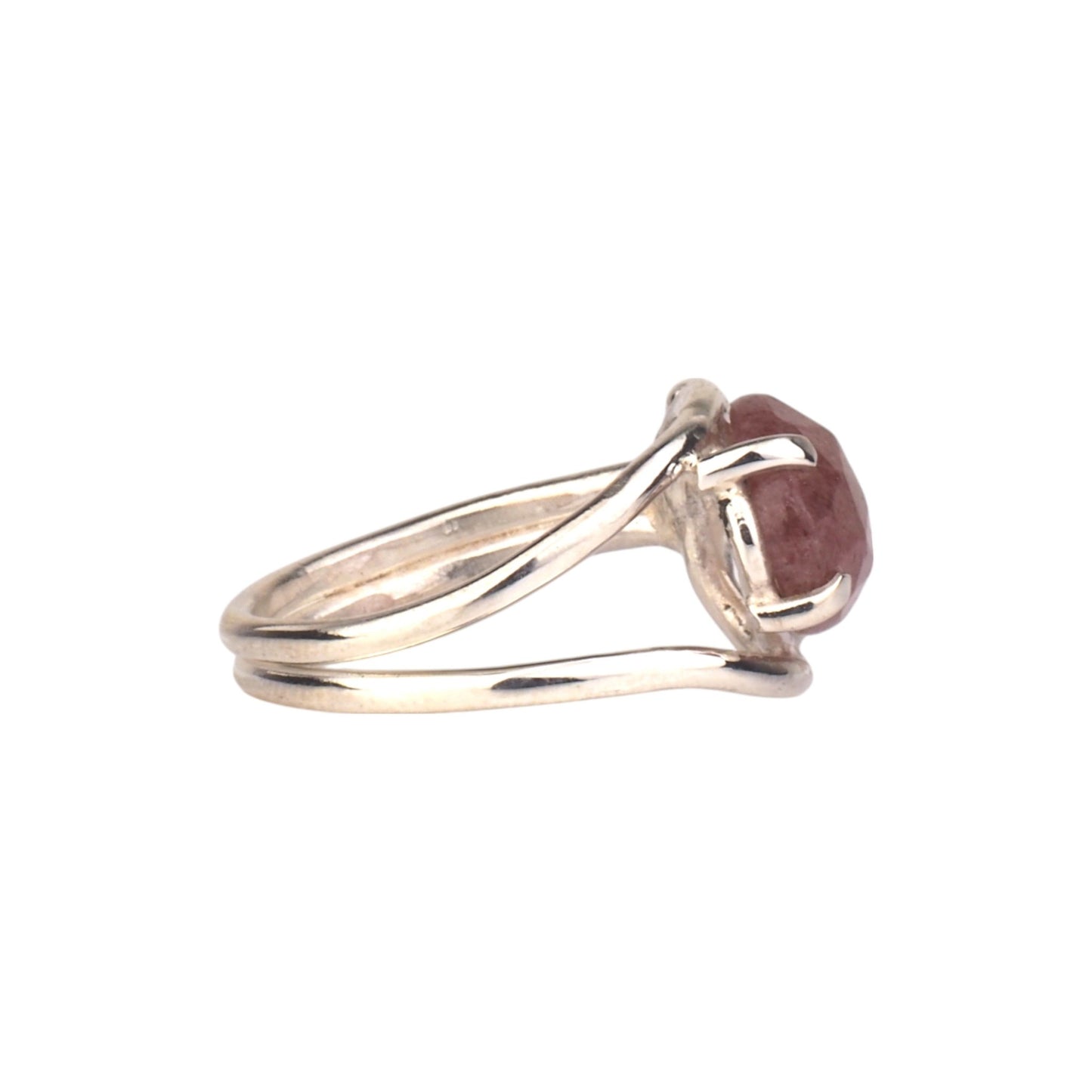 Asymmetrical Silver Cherry Quartz Ring - Rose Cut Pear Shape - Mettle by Abby