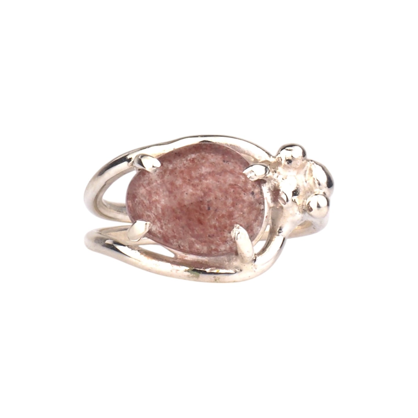 Asymmetrical Silver Cherry Quartz Ring - Rose Cut Pear Shape - Mettle by Abby