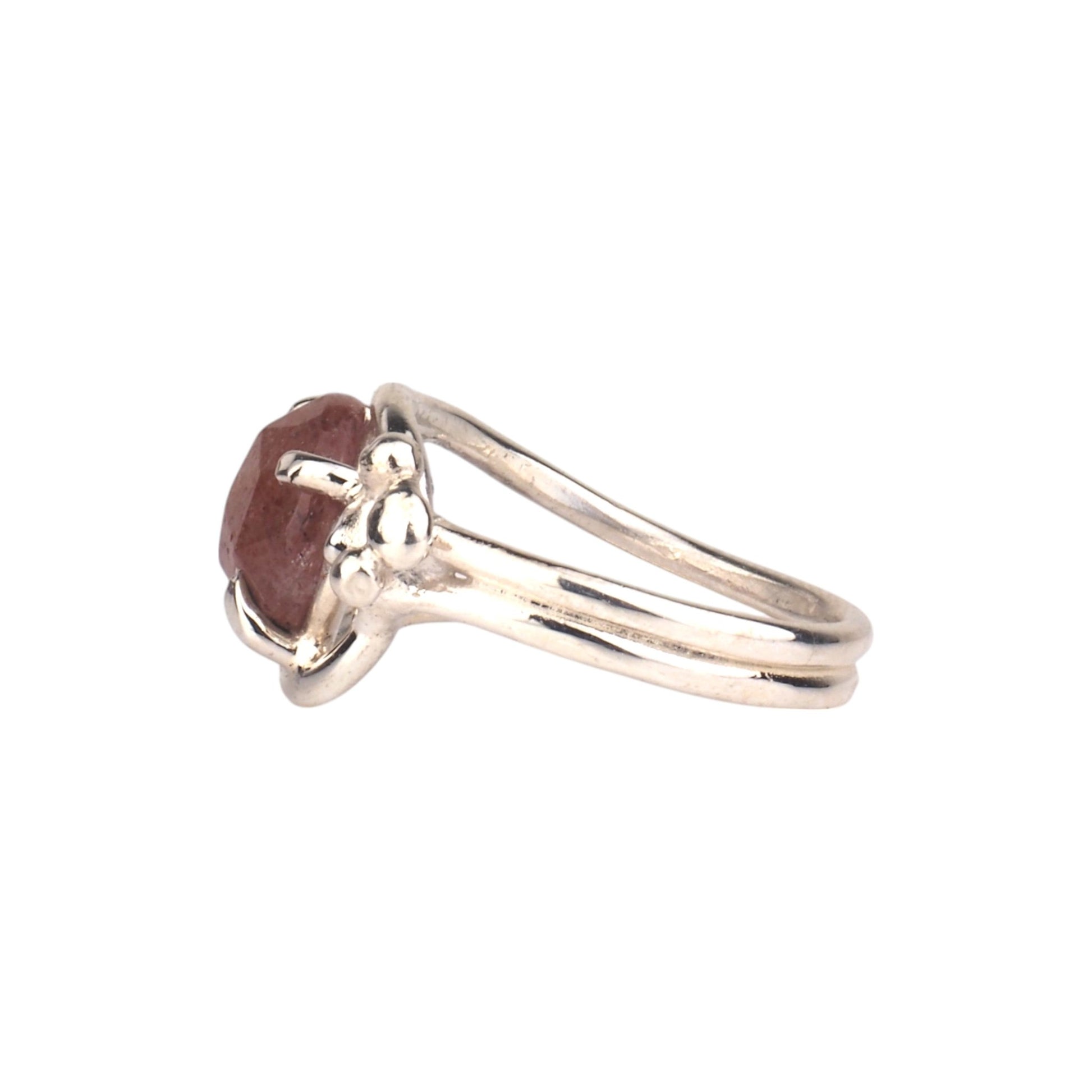 Asymmetrical Silver Cherry Quartz Ring - Rose Cut Pear Shape - Mettle by Abby