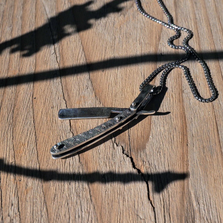 Ornate Straight Razor Necklace in Silver - Mettle by Abby