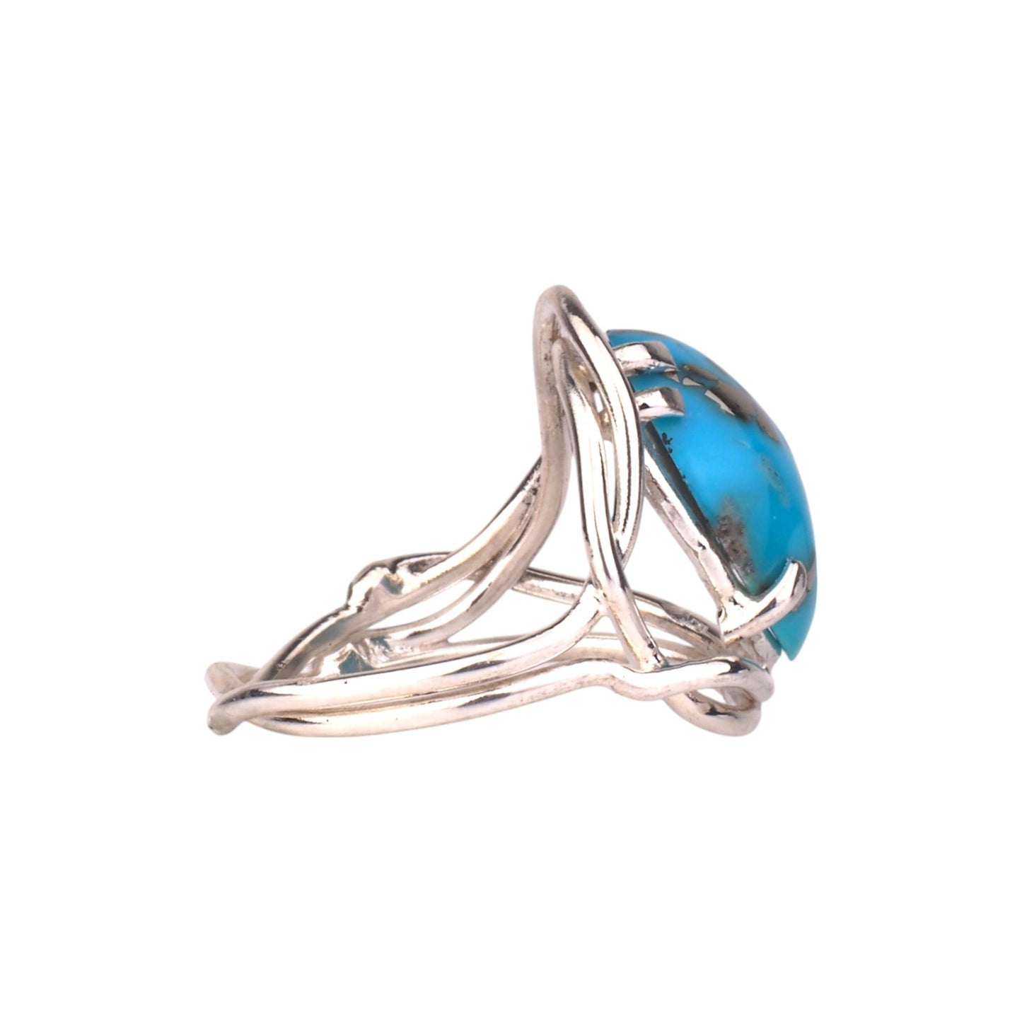 Persian Turquoise Ring - Golden Pyrite Islands & Unique Prong Setting - Mettle by Abby