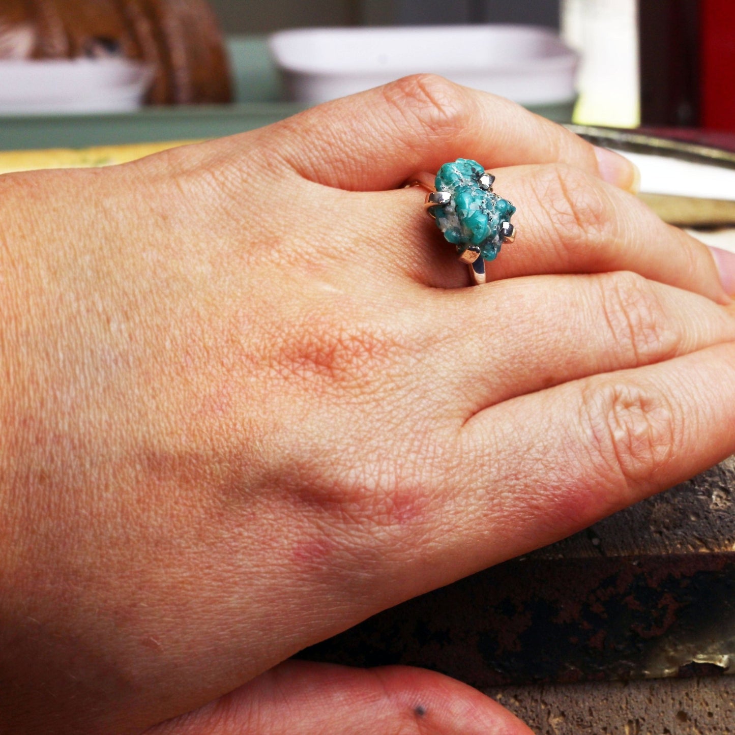 Raw Turquoise Silver Ring - Mettle by Abby