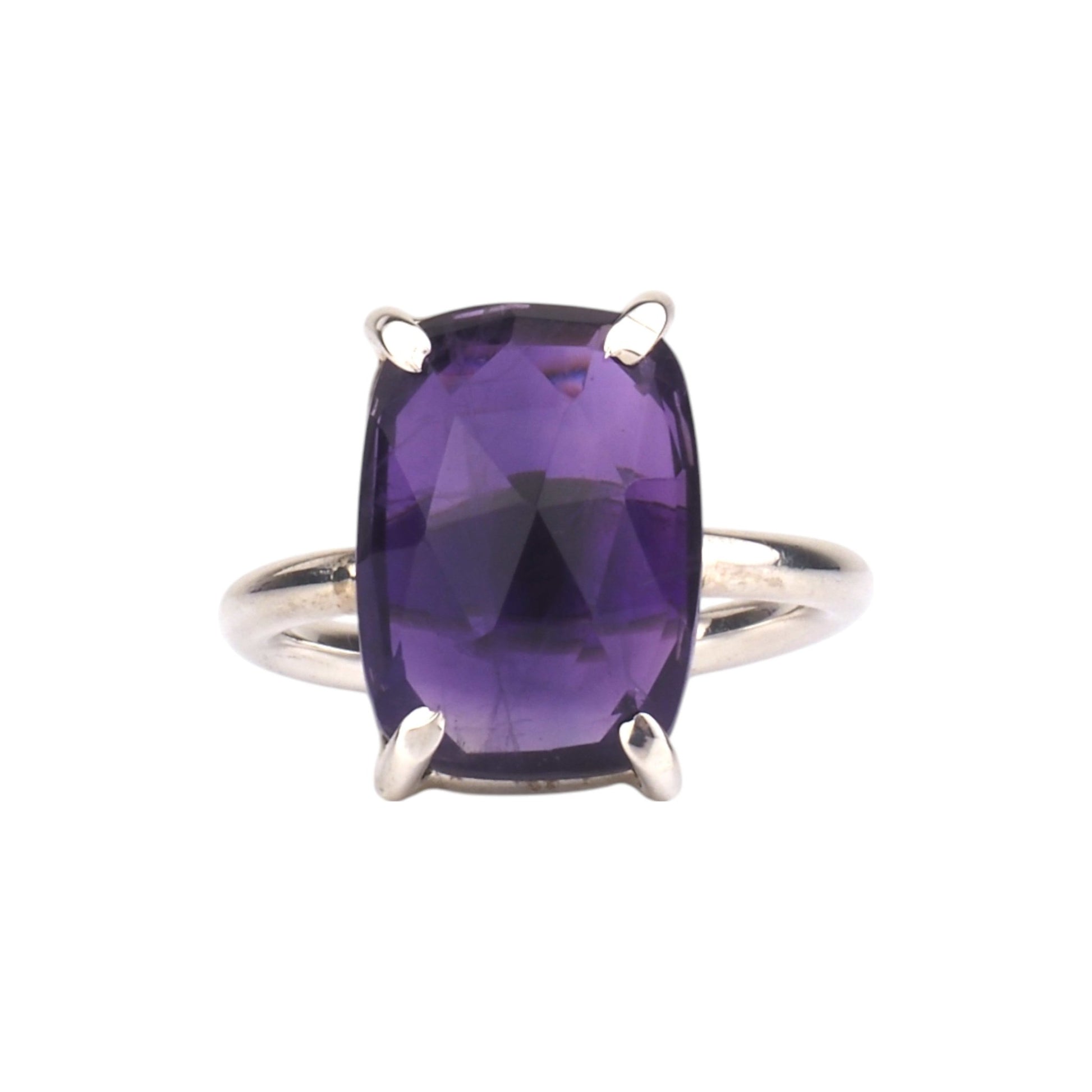 Rectangular Rose Cut Amethyst Ring - Sterling Silver - Mettle by Abby