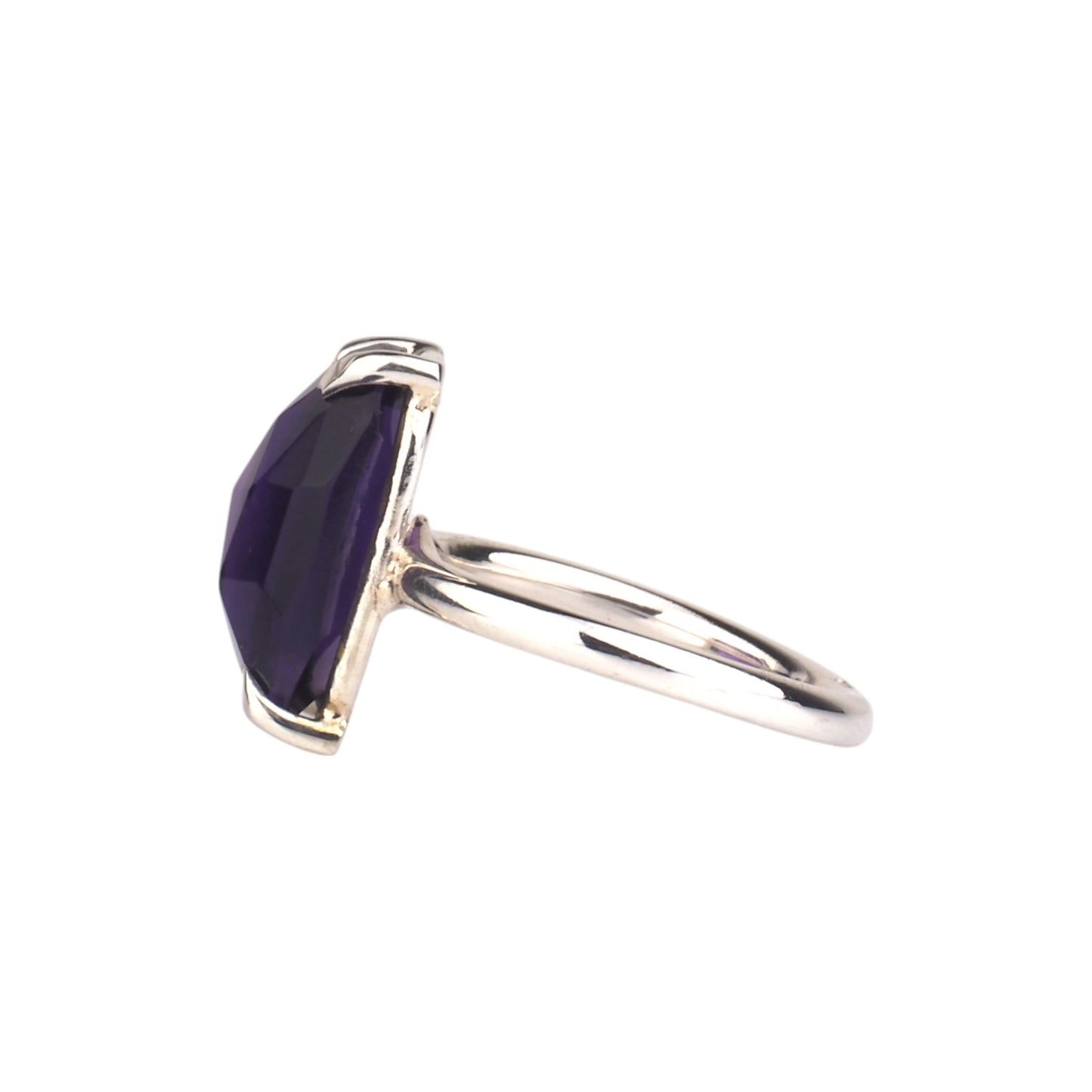 Rectangular Rose Cut Amethyst Ring - Sterling Silver - Mettle by Abby