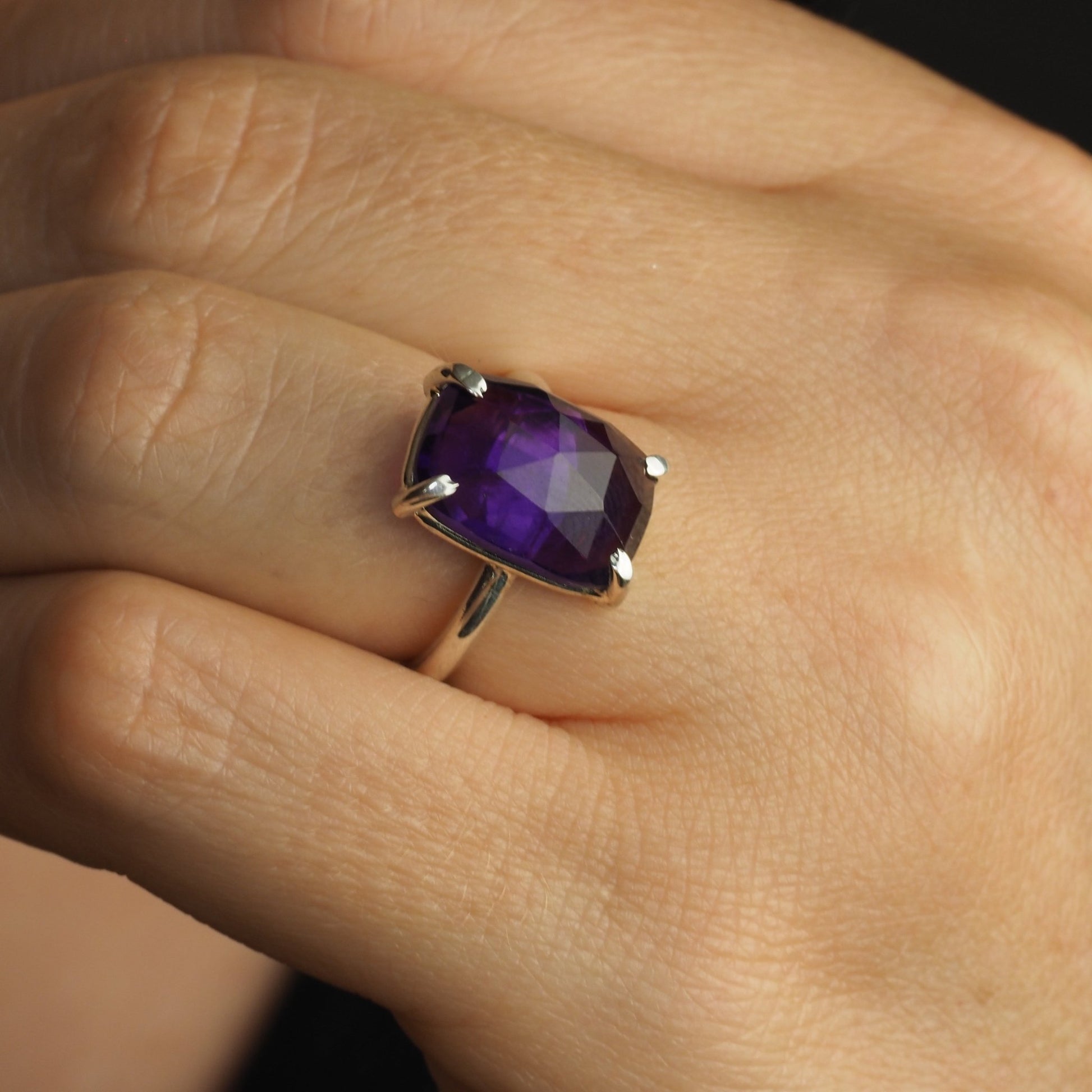 Rectangular Rose Cut Amethyst Ring - Sterling Silver - Mettle by Abby