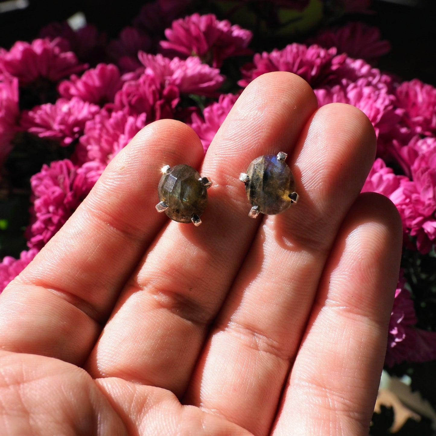 Rose Cut Labradorite Studs - Mettle by Abby