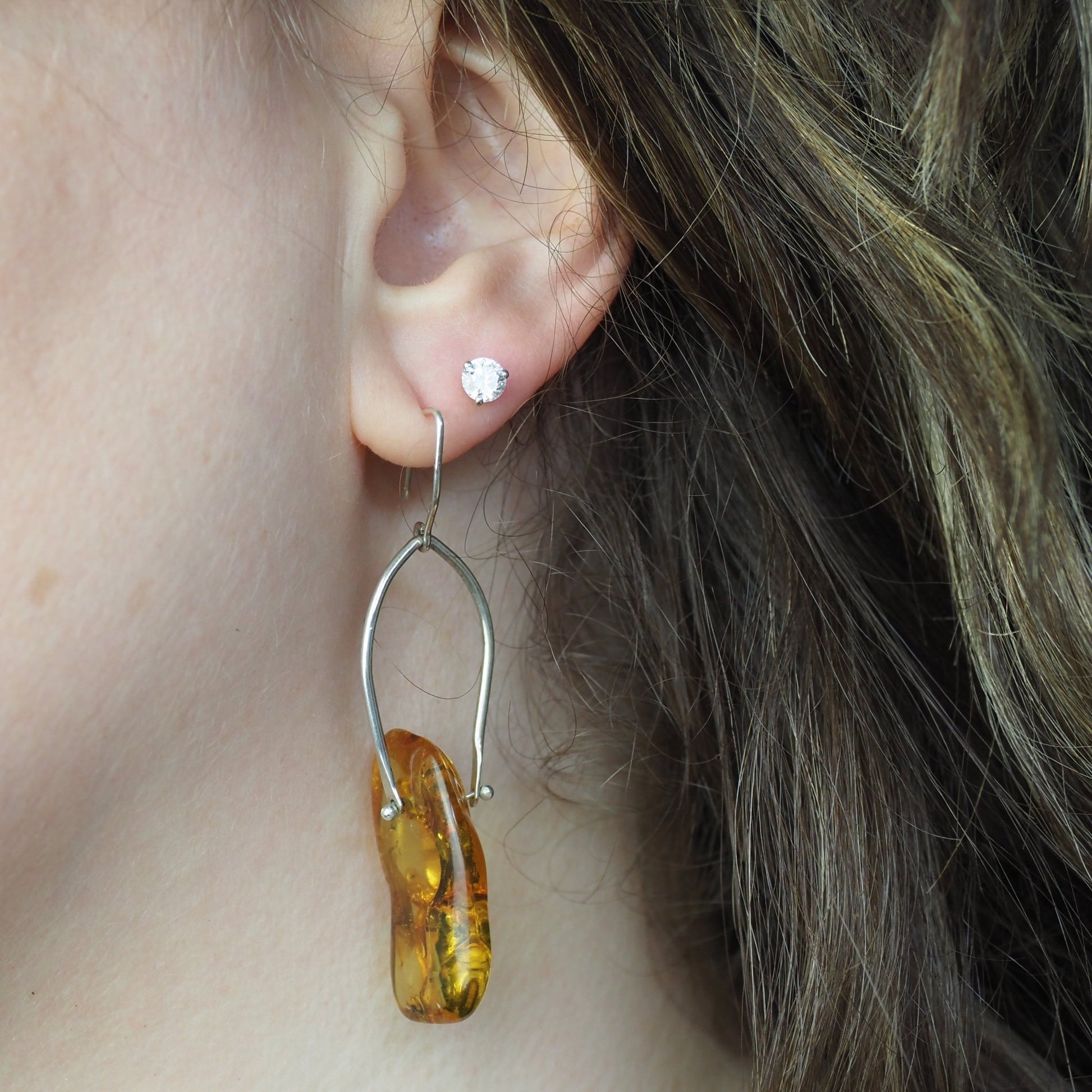 Silver Amber Earrings - Mettle by Abby