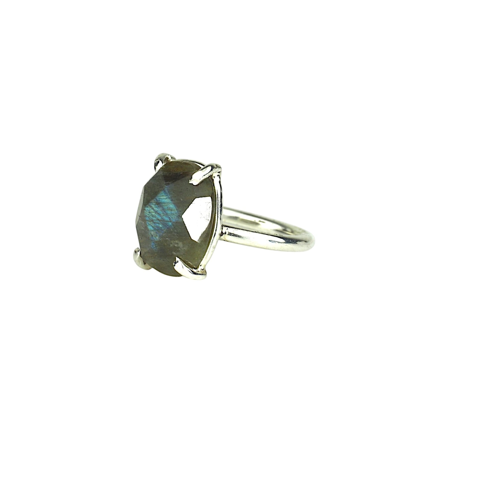 Soft Rectangular Rose Cut Labradorite Ring - Mettle by Abby