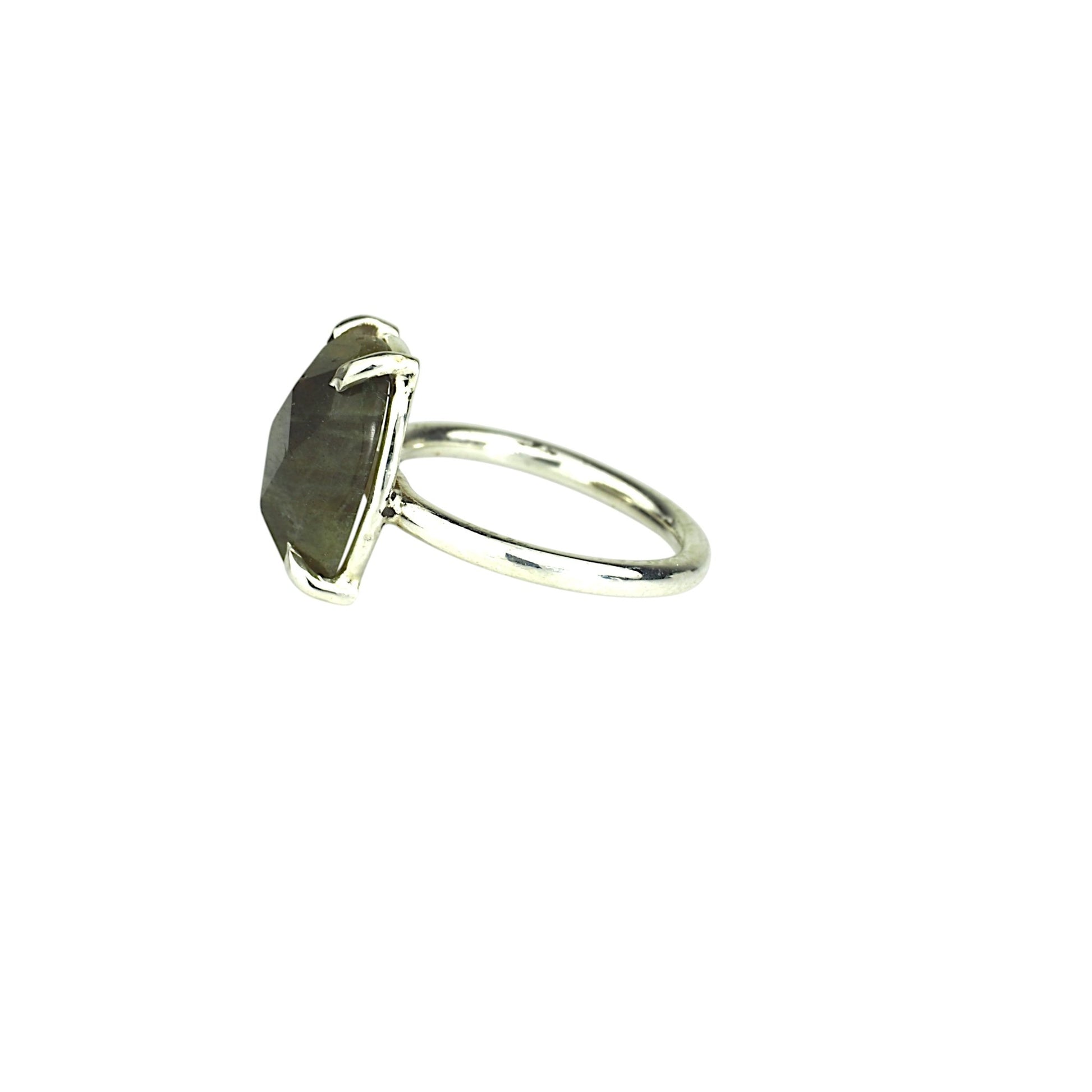 Soft Rectangular Rose Cut Labradorite Ring - Mettle by Abby