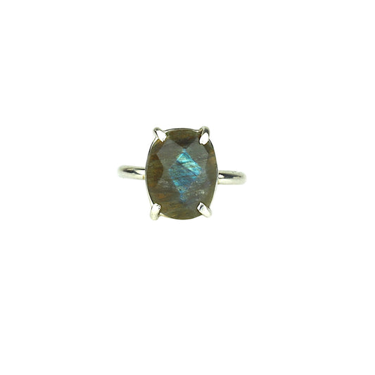Soft Rectangular Rose Cut Labradorite Ring - Mettle by Abby