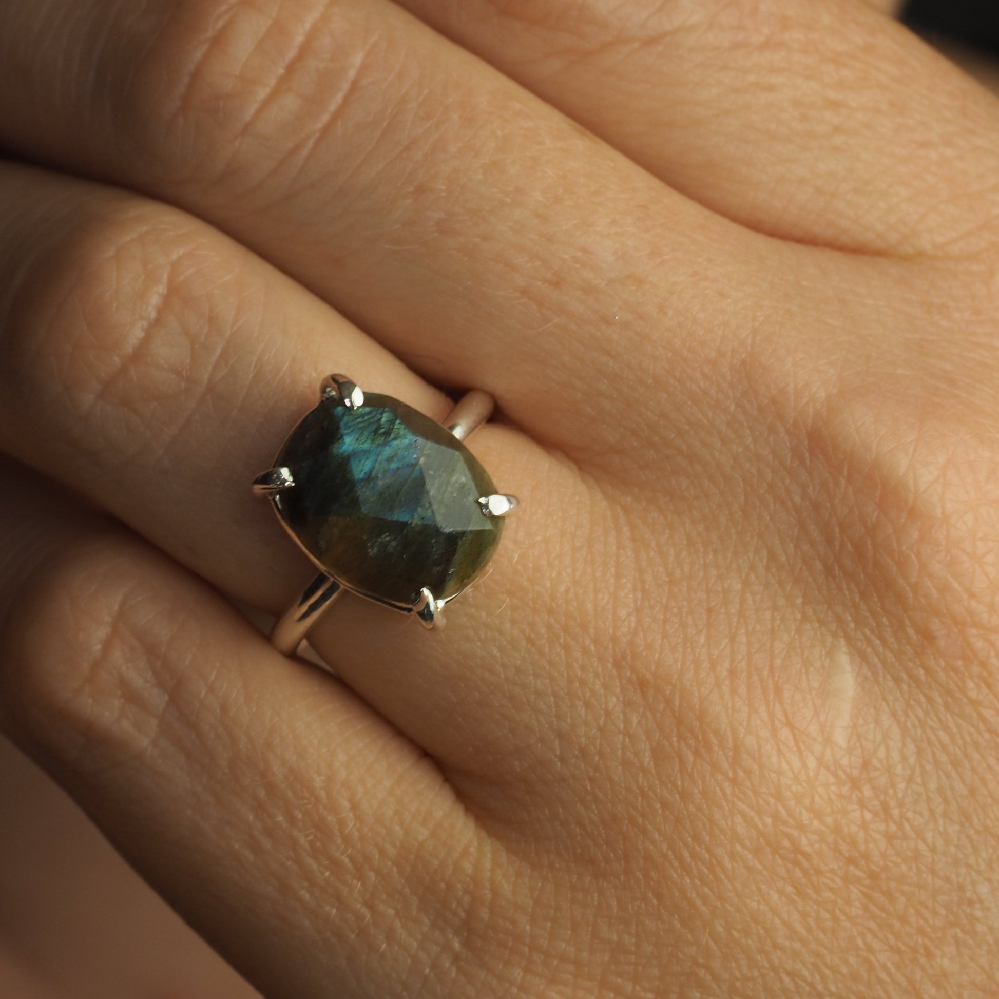 Soft Rectangular Rose Cut Labradorite Ring - Mettle by Abby