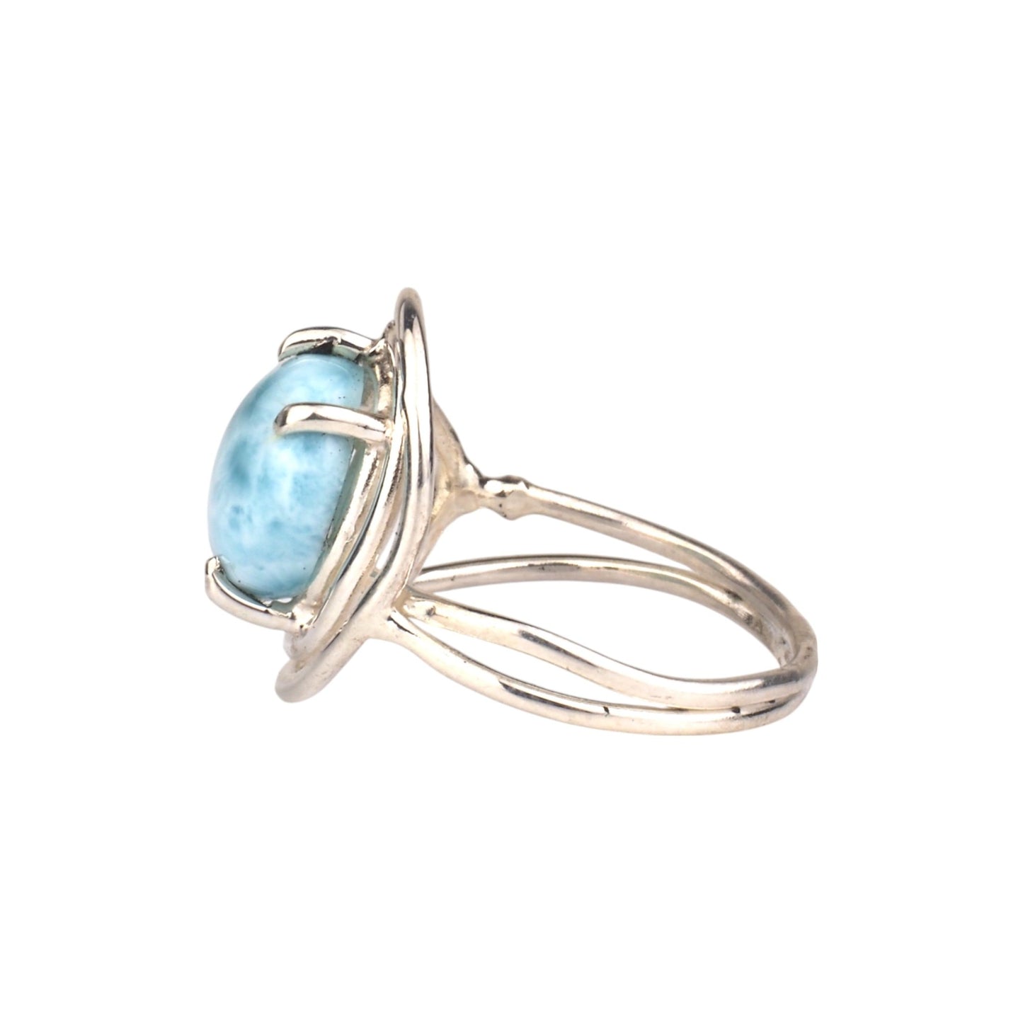 Sterling Silver Larimar Ring - Art Nouveau Inspired Flowing Design - Mettle by Abby
