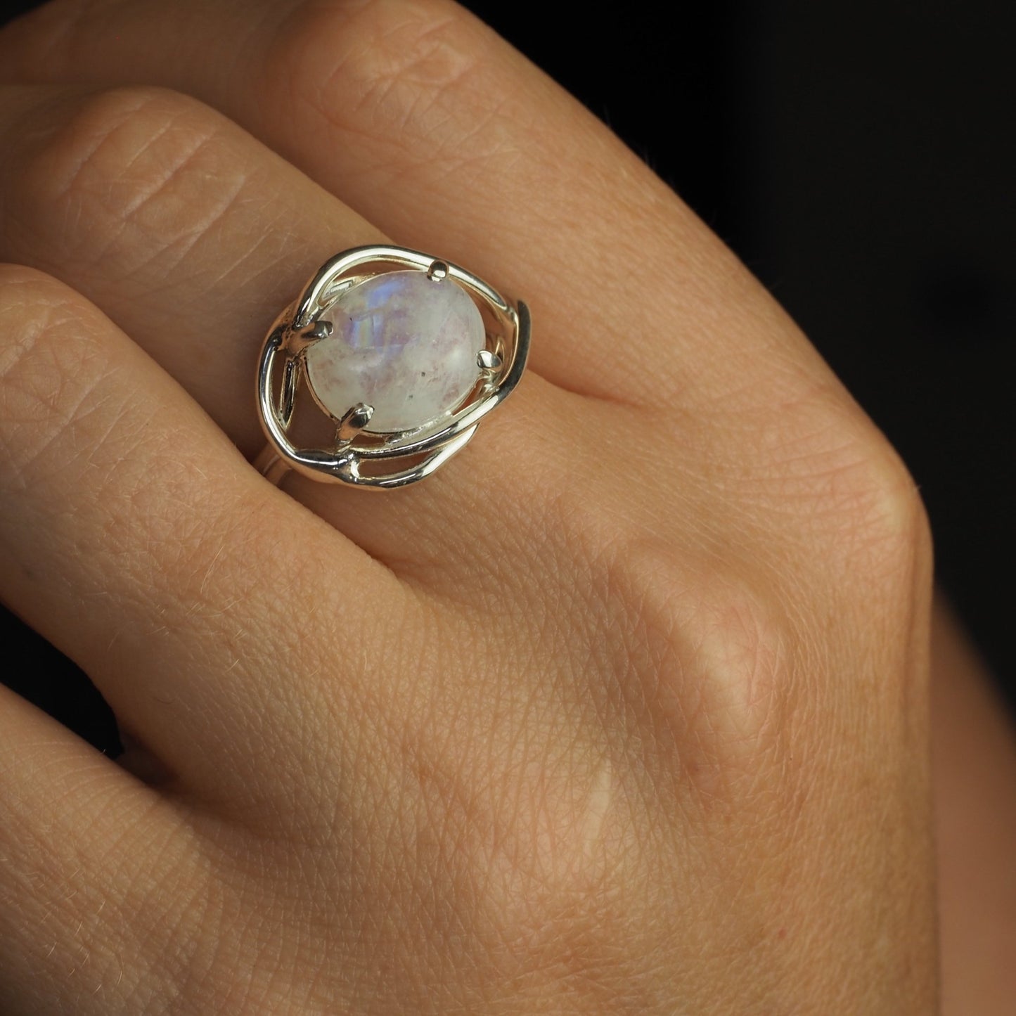 Sterling Silver Moonstone Ring - Elven Star East - West Design - Mettle by Abby