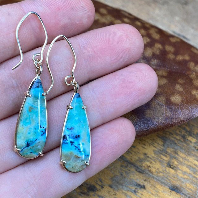 14k Blue Wood Opal Earrings - Mettle by Abby