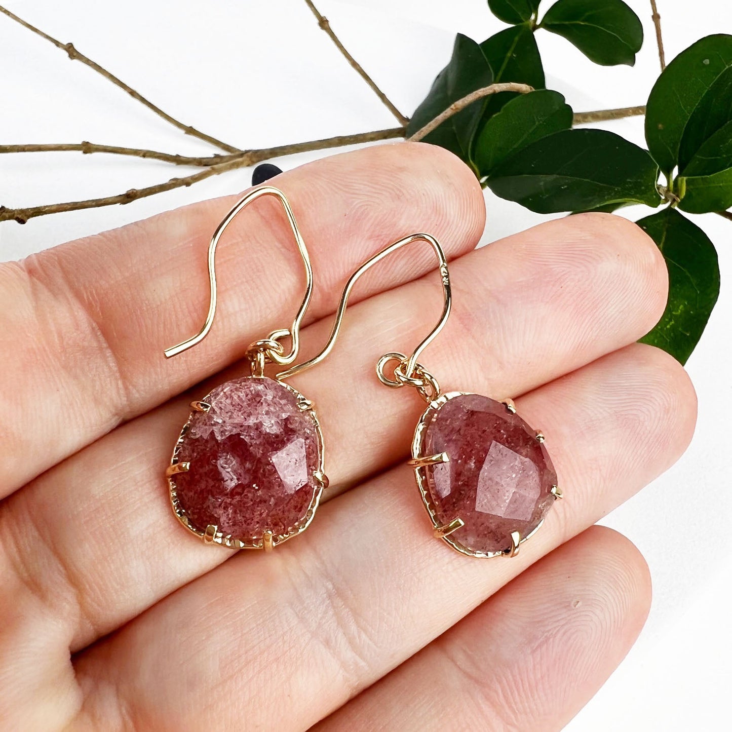 14k Cherry Quartz Earrings - Mettle by Abby