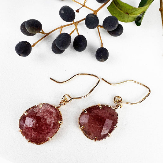 14k Cherry Quartz Earrings - Mettle by Abby