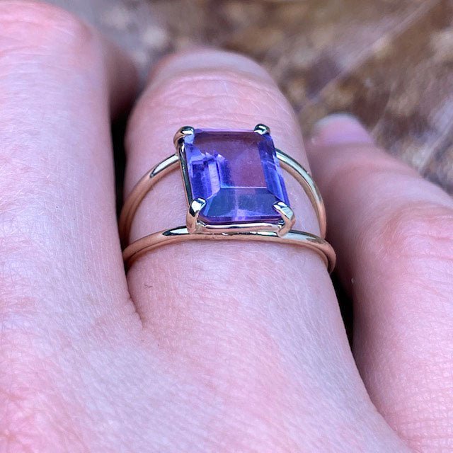 14k Emerald Cut Amethyst Ring - Mettle by Abby