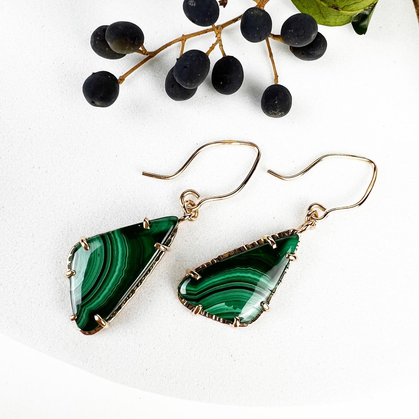 14k Malachite Point Earrings - Mettle by Abby