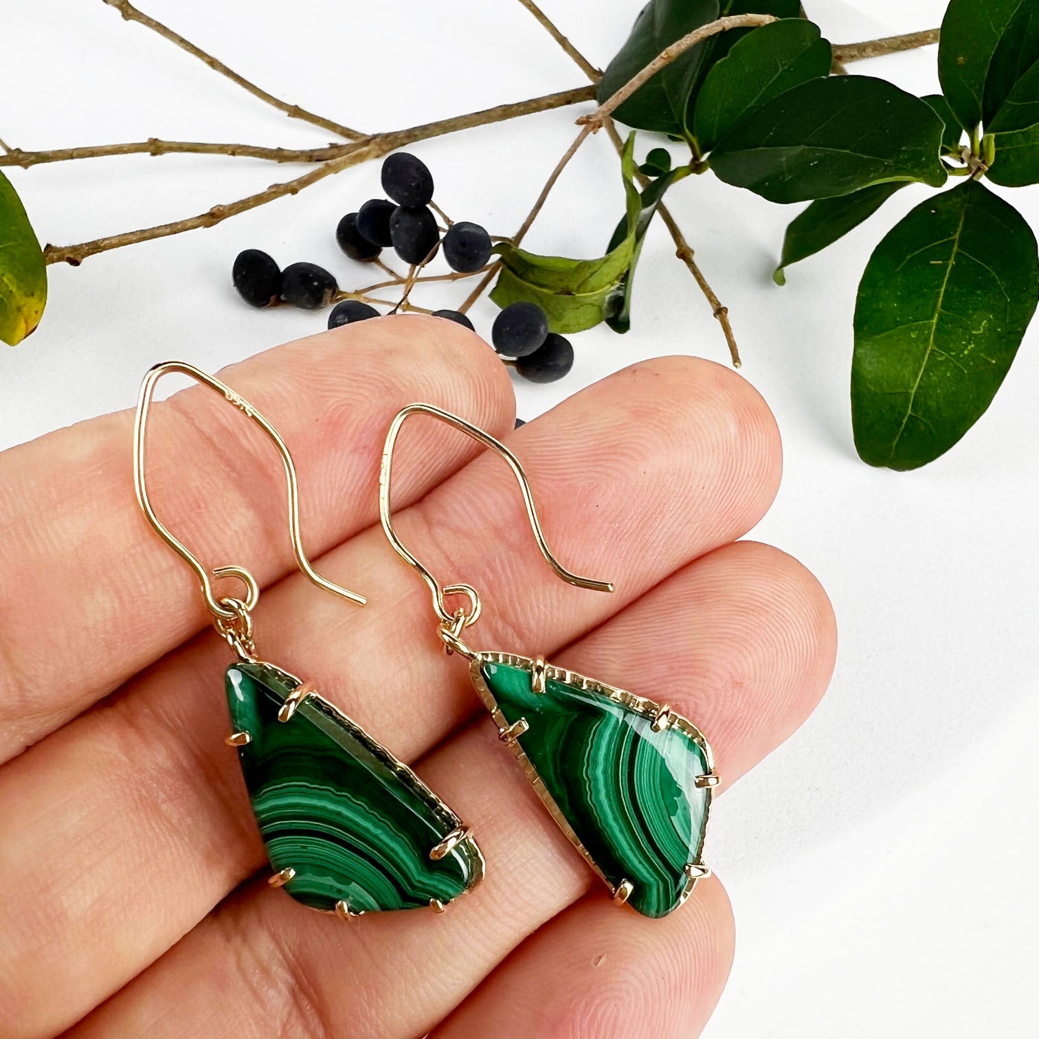 14k Malachite Point Earrings - Mettle by Abby