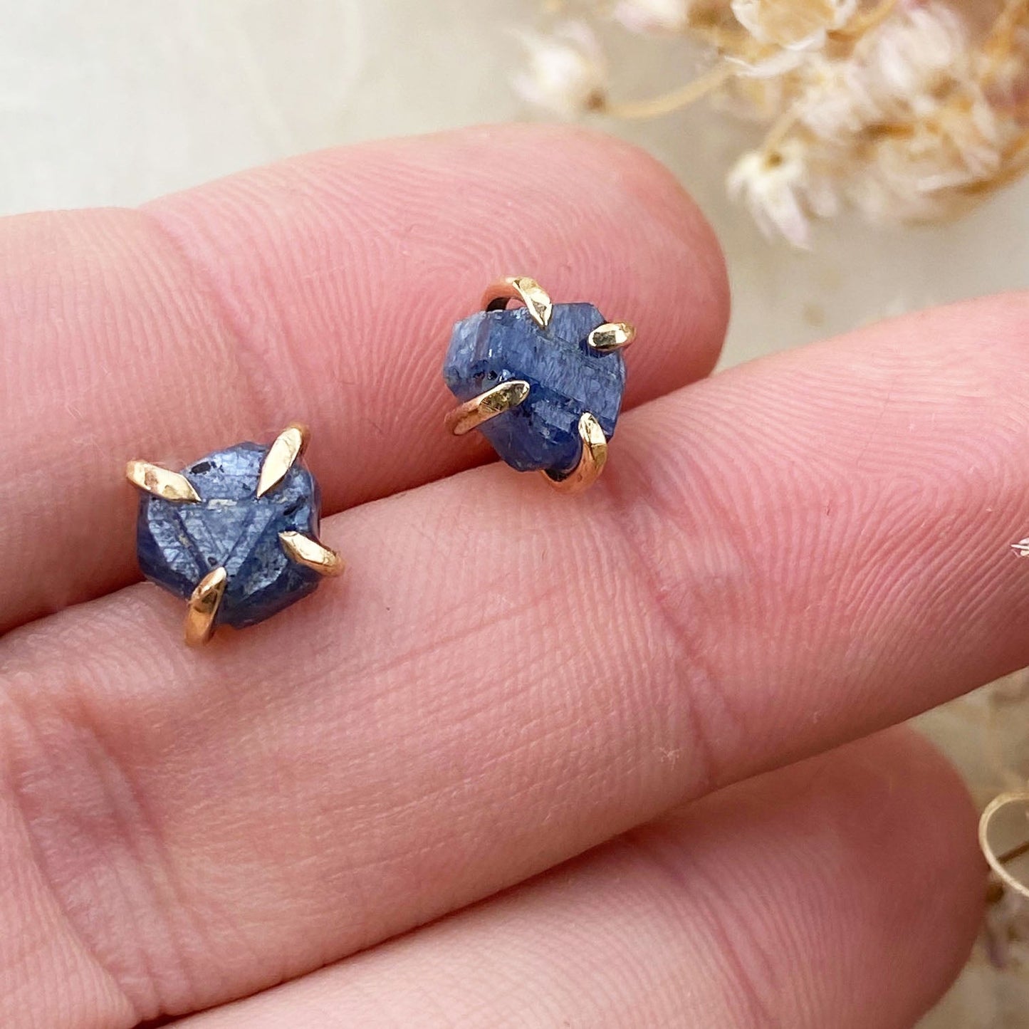 14k Raw Sapphire Studs - Mettle by Abby