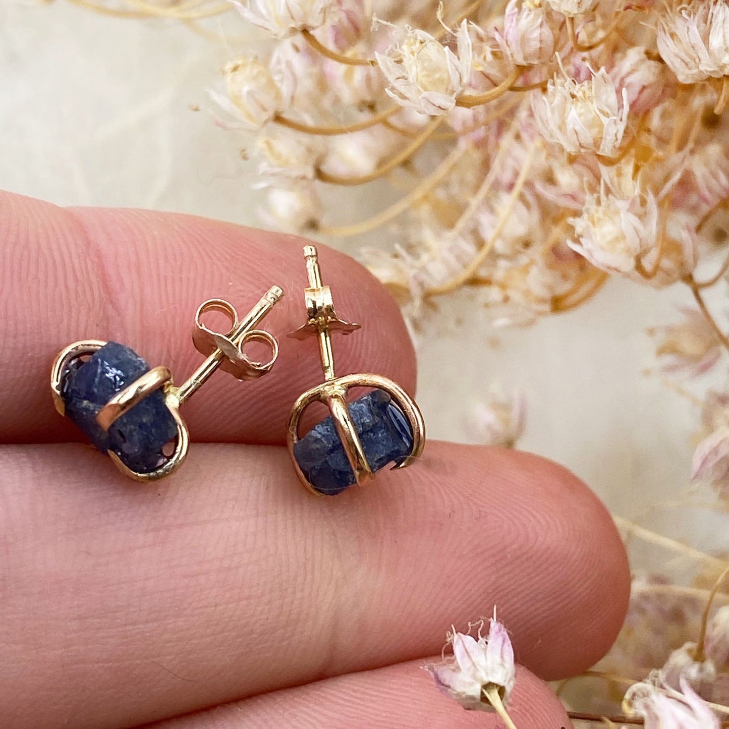14k Raw Sapphire Studs - Mettle by Abby