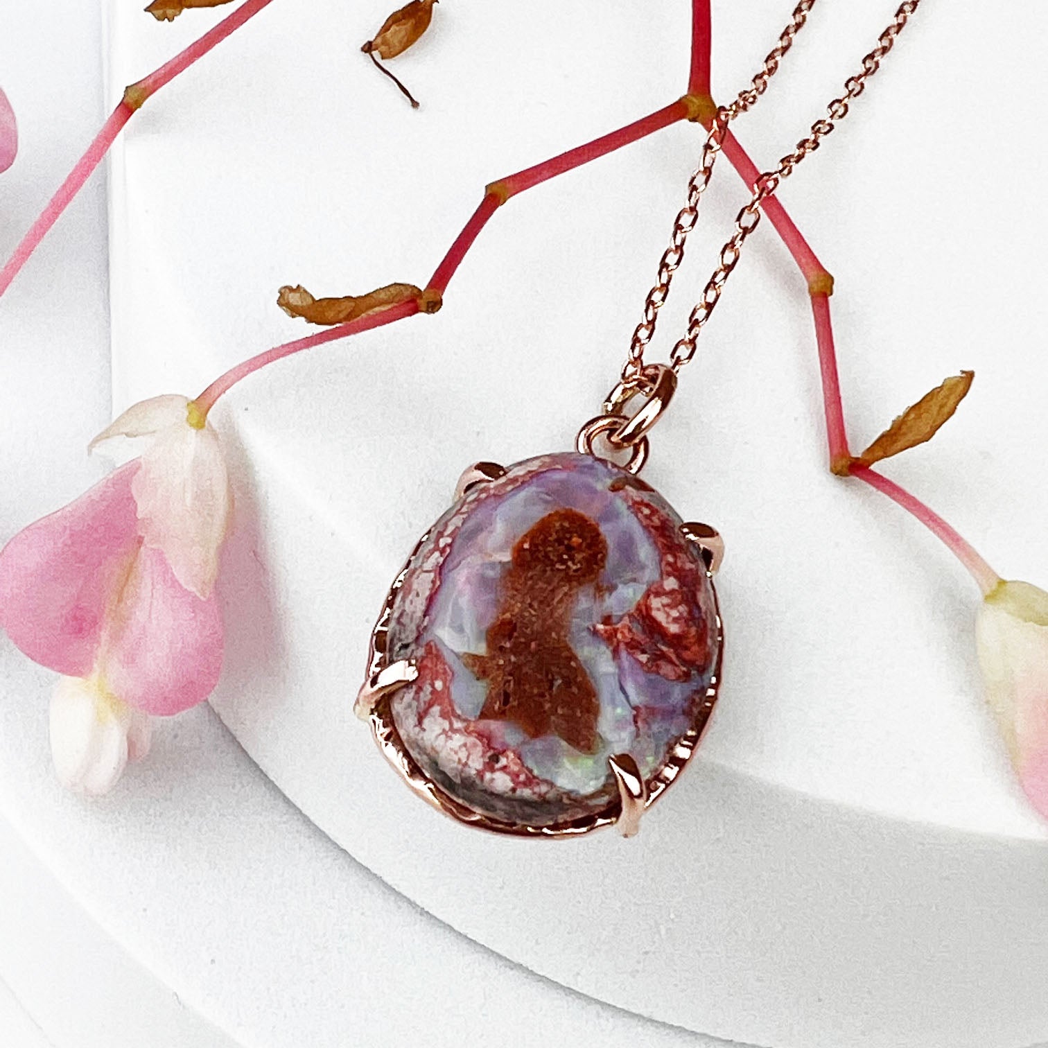 14k Rose Gold Boulder Opal Necklace - Mettle by Abby