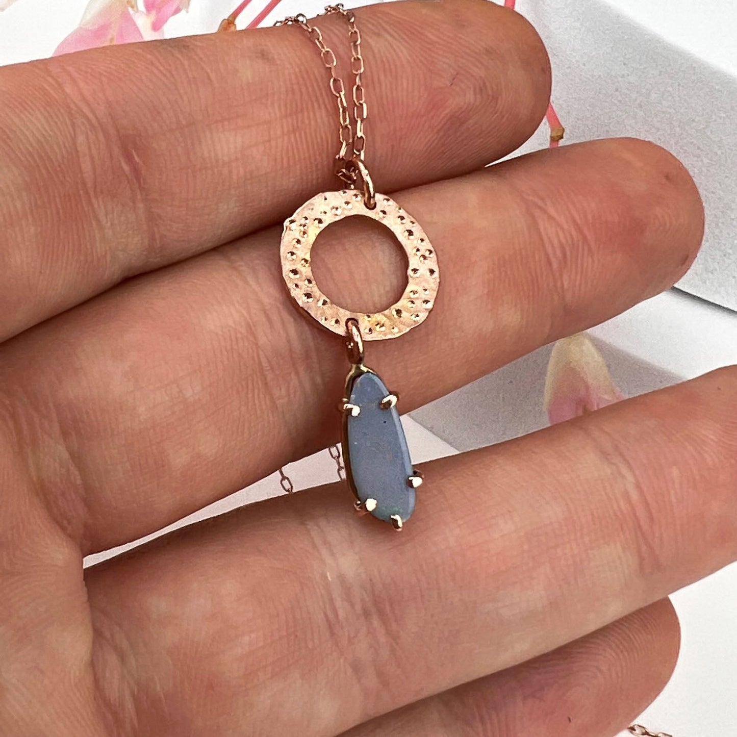 14k Rose Gold Dainty Opal Necklace - Mettle by Abby
