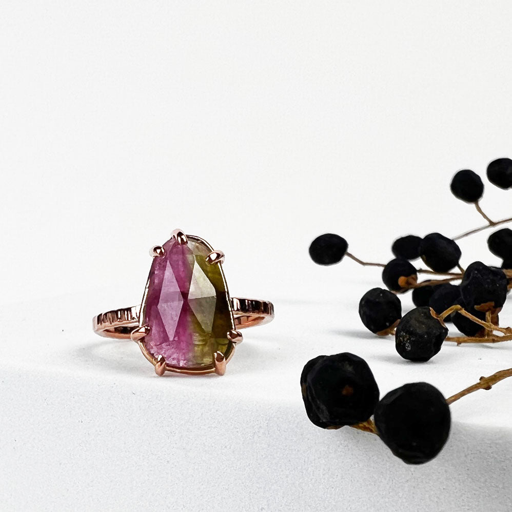 14k Rose Watermelon Tourmaline Ring - Mettle by Abby