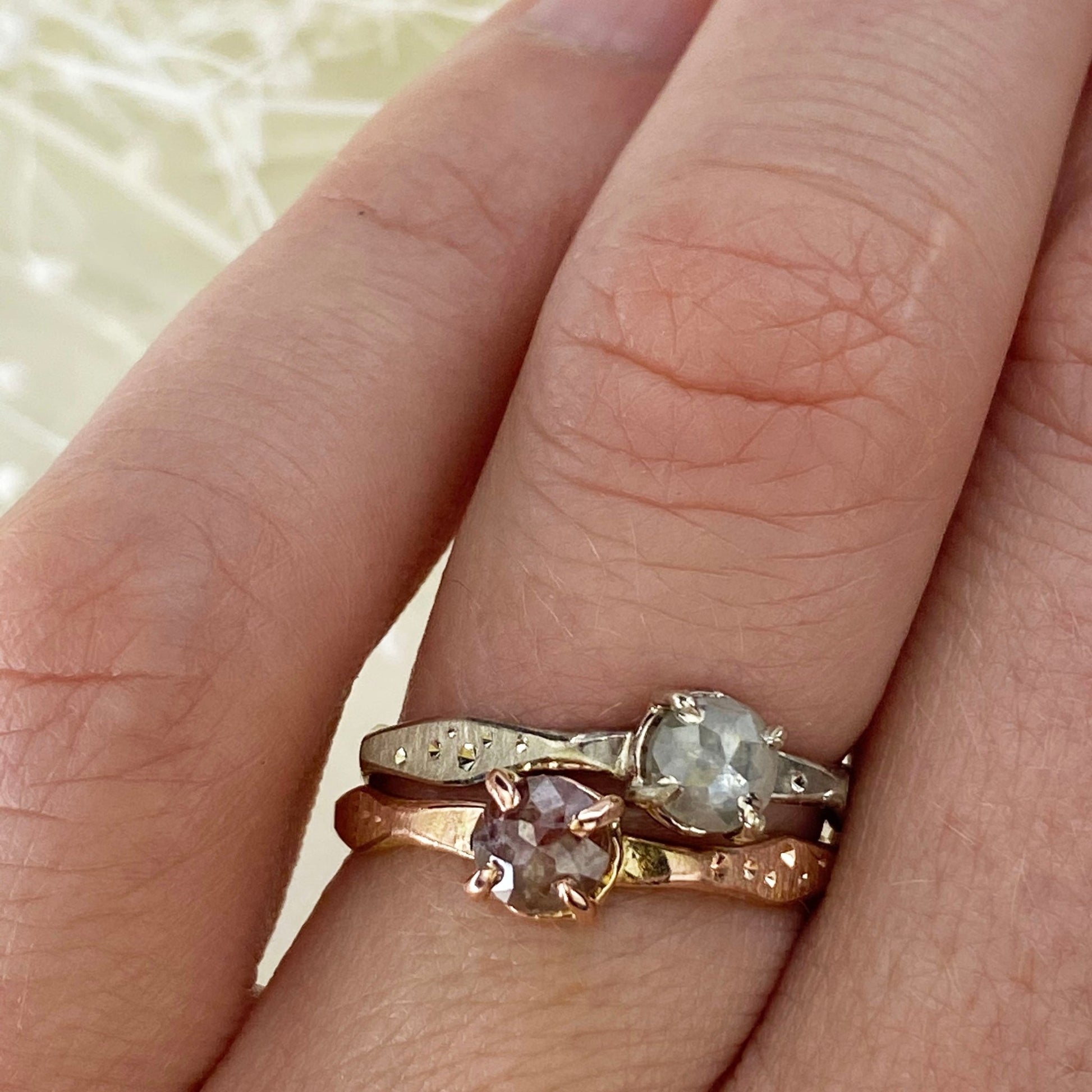 14k Tri Gold Rose Cut Diamond Ring Stackers - Mettle by Abby