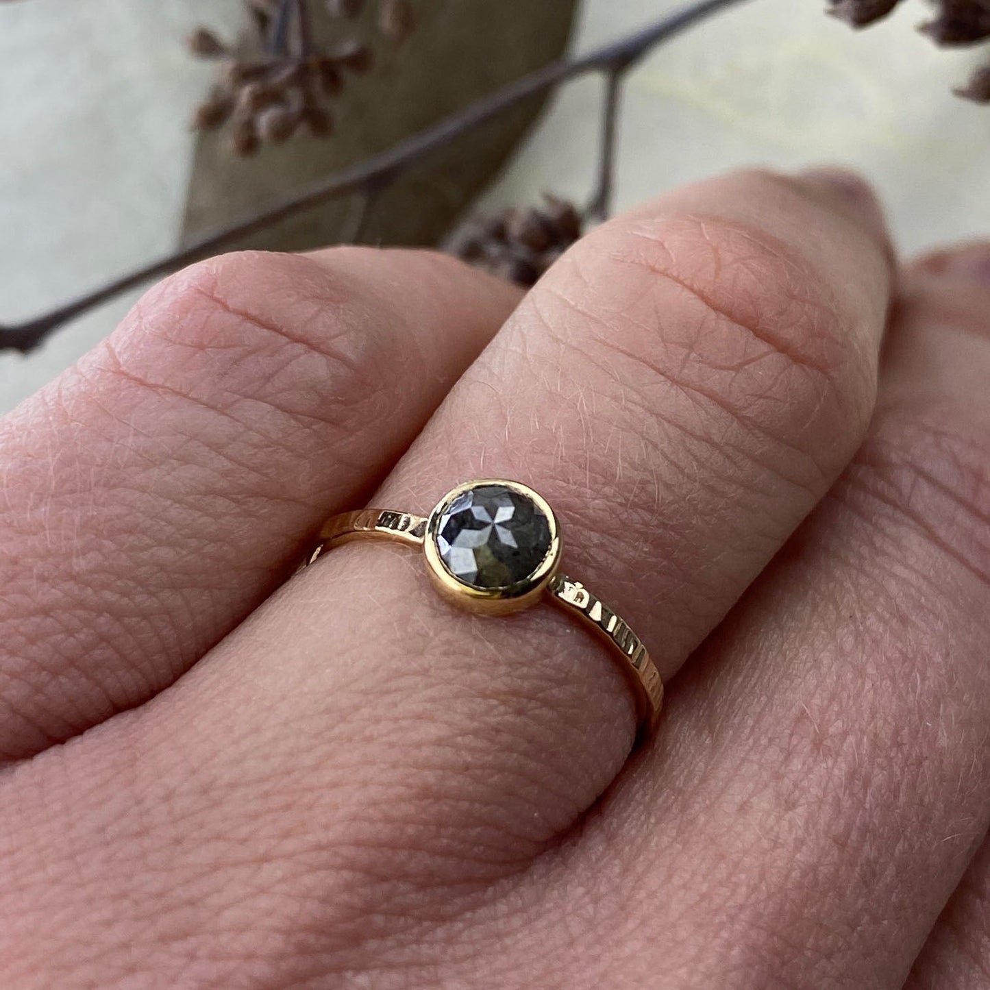 14k Yellow Gold Gray Rose Cut Diamond Ring - Mettle by Abby