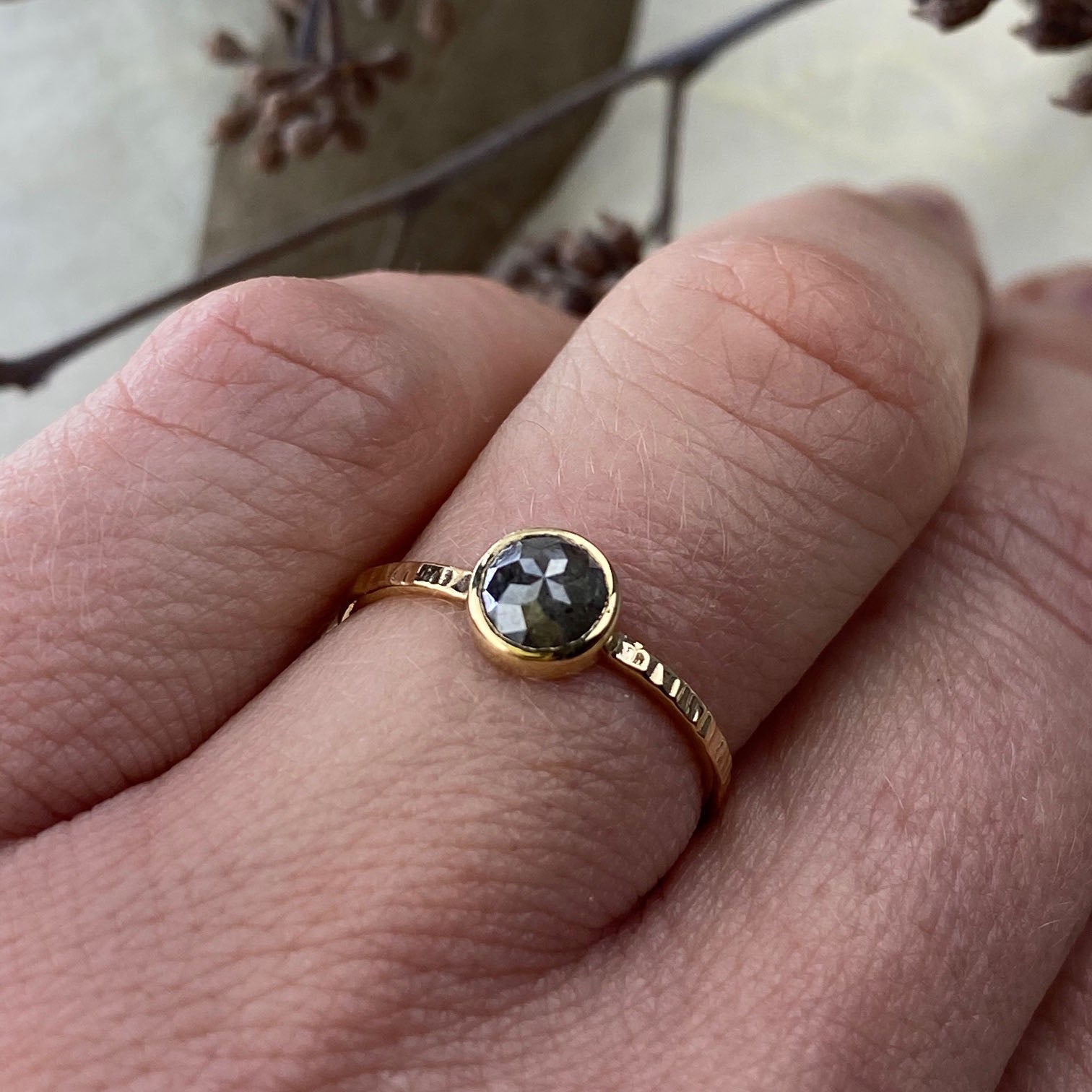 14k Yellow Gold Gray Rose Cut Diamond Ring - Mettle by Abby