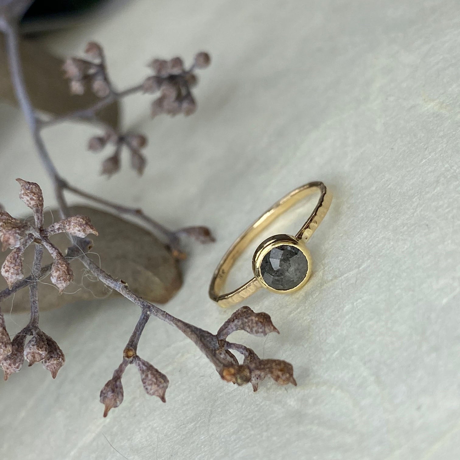 14k Yellow Gold Gray Rose Cut Diamond Ring - Mettle by Abby