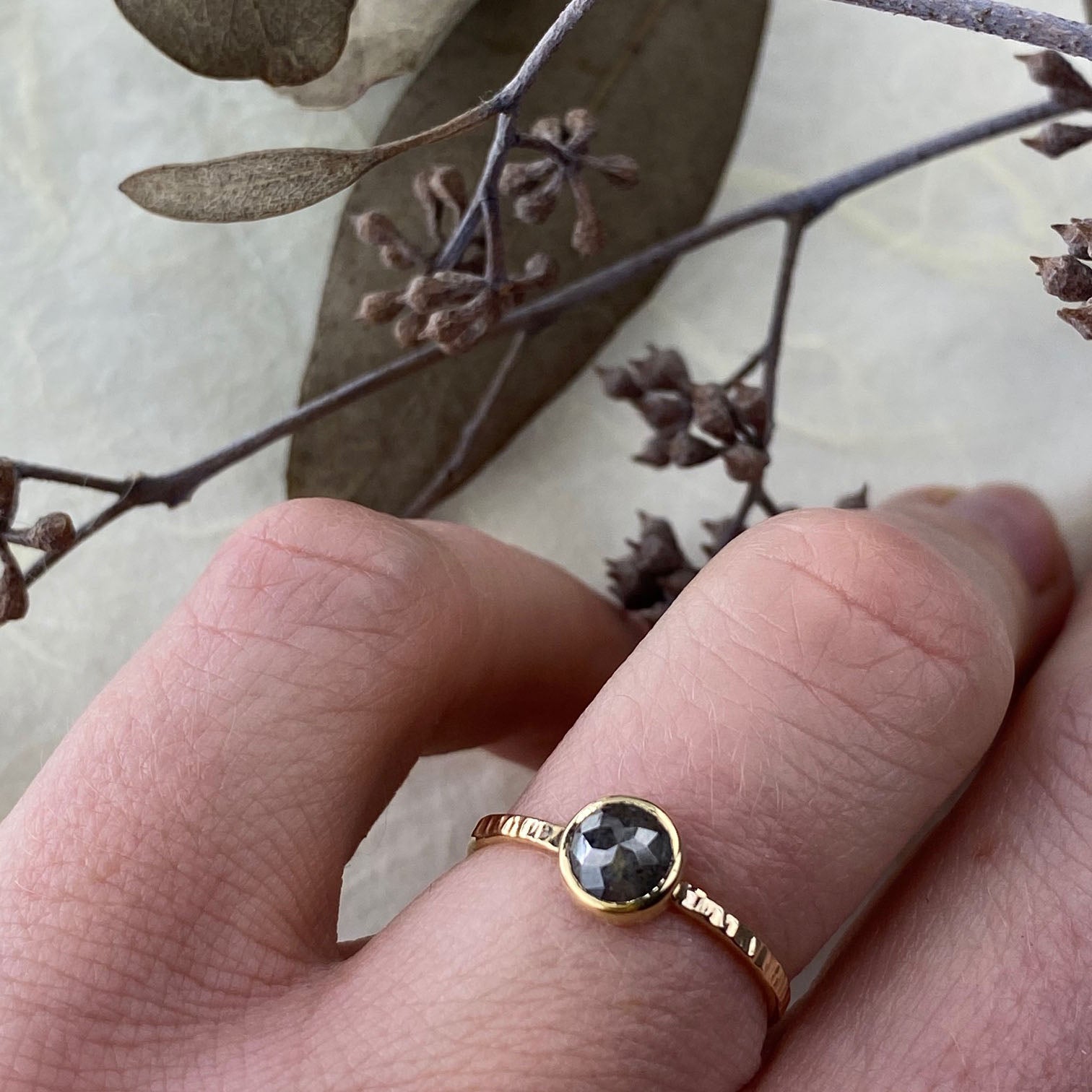 14k Yellow Gold Gray Rose Cut Diamond Ring - Mettle by Abby