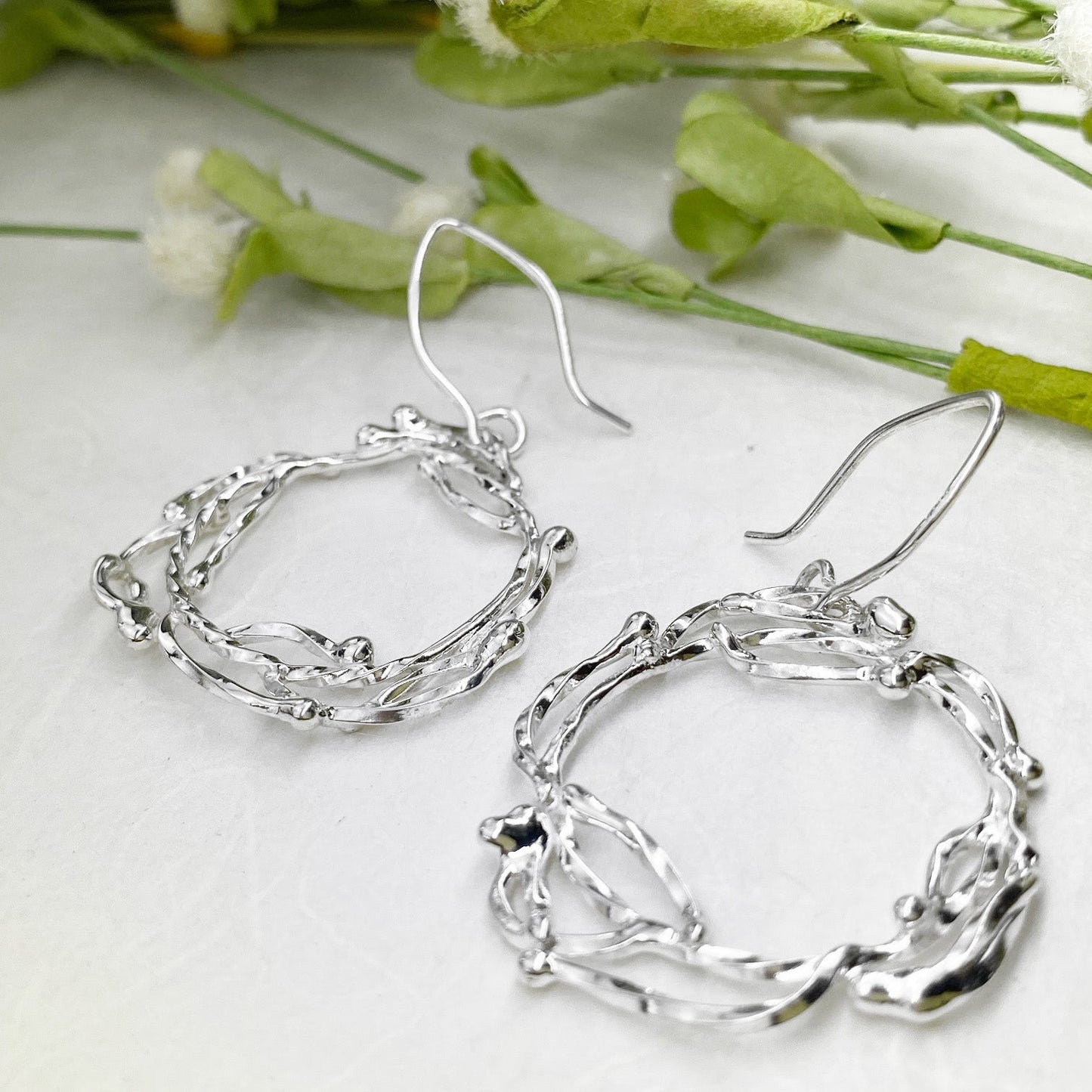 Bright White Wreath Earrings - Mettle by Abby