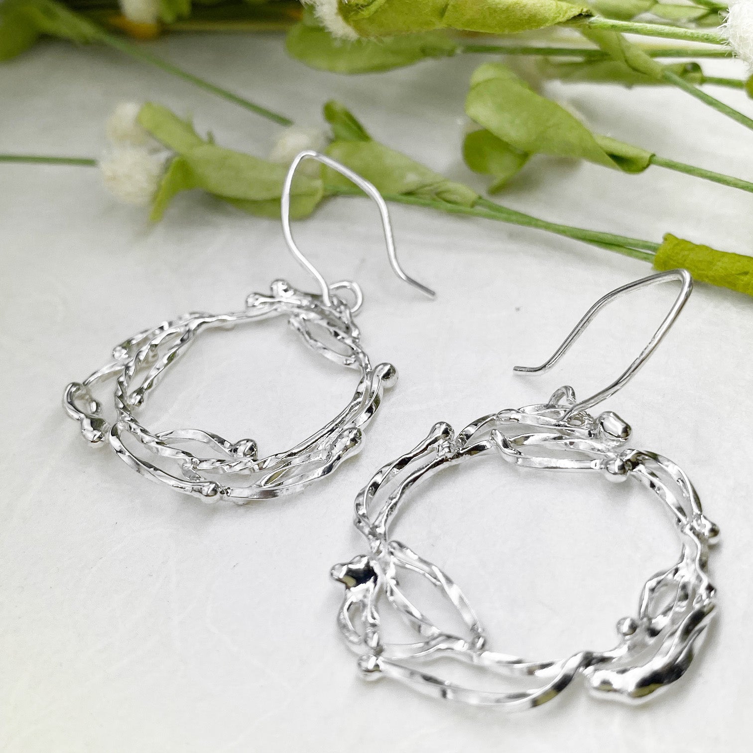 Bright White Wreath Earrings - Mettle by Abby